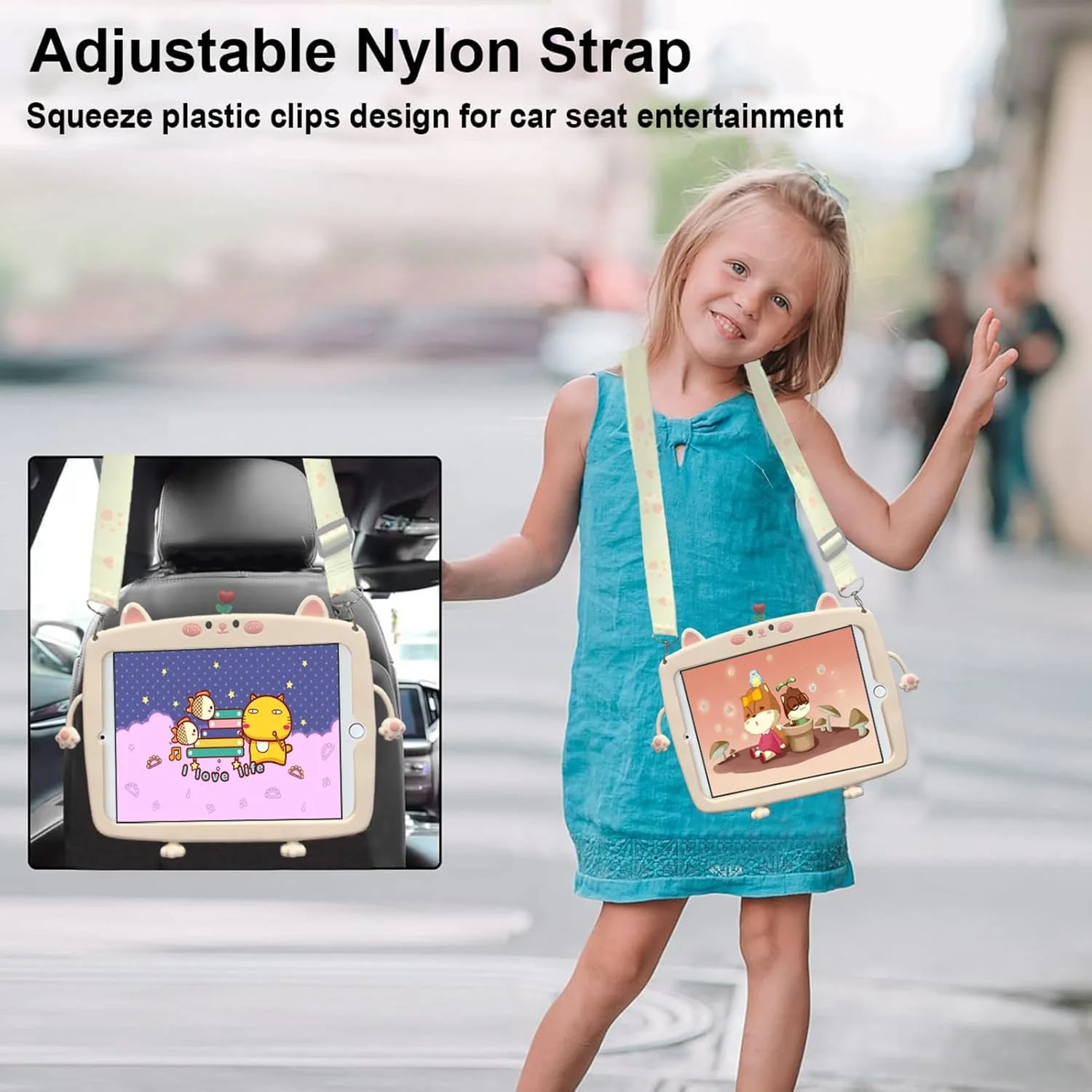 کیف محافظ تبلت A-BEAUTY سازگار با تبلت سامسونگ گلکسی تب A9+/A9 پلاس 11 اینچ 2023، طرح گربه زیبا، مناسب کودکان، با استند چرخشی 360 درجه، جای قلم و بند شانه