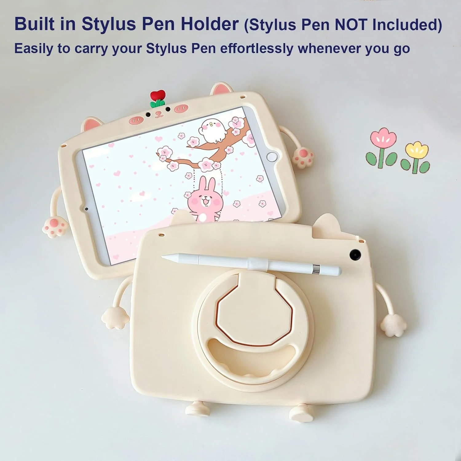 کیف محافظ تبلت A-BEAUTY سازگار با تبلت سامسونگ گلکسی تب A9+/A9 پلاس 11 اینچ 2023، طرح گربه زیبا، مناسب کودکان، با استند چرخشی 360 درجه، جای قلم و بند شانه