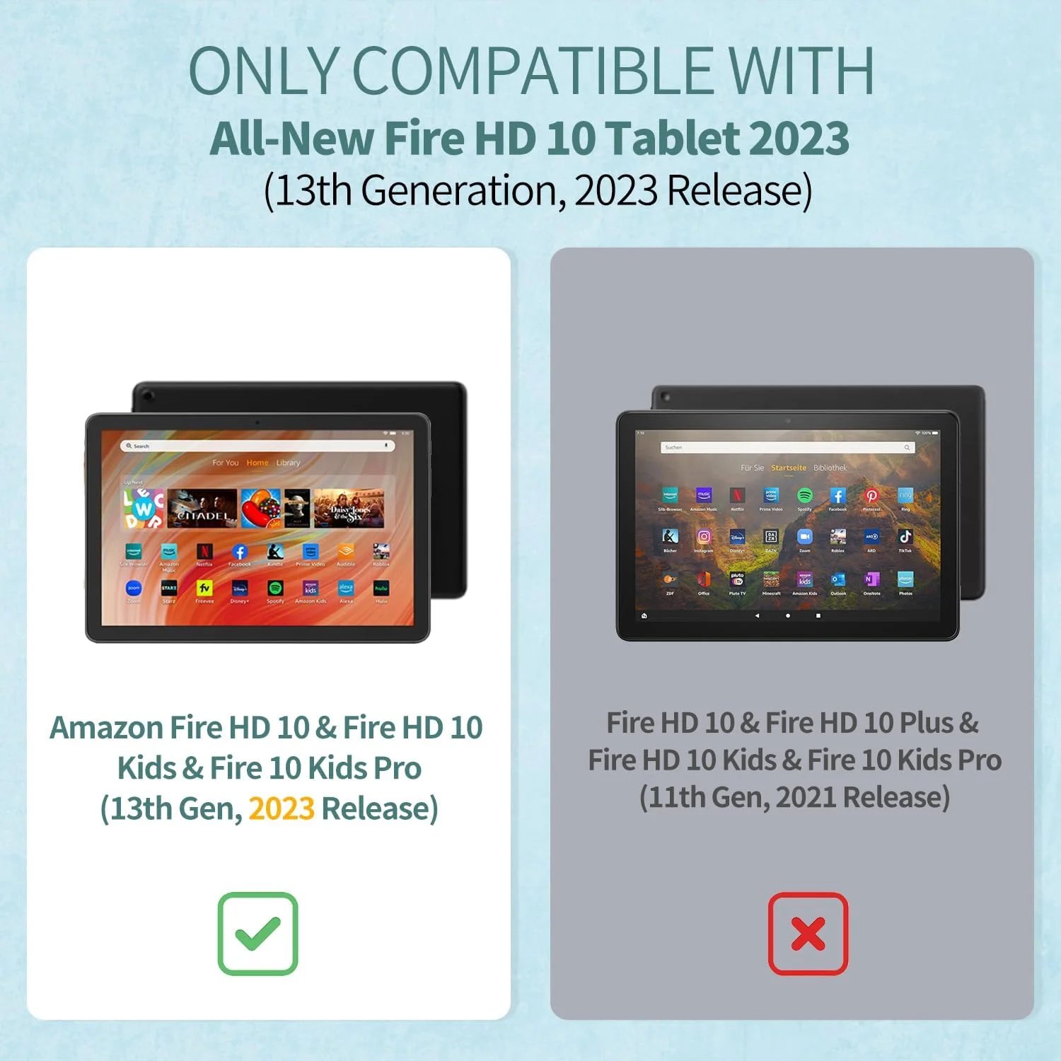 کیف تبلت آمازون فایر HD 10 جدید (فقط مناسب نسل 13، عرضه 2023)، کیف محافظ چرمی PU ممتاز Sanyetral با پایه سه تایی و پشت شفاف PC با قابلیت بیدار/خواب خودکار، مناسب برای نوکیا، آیپد و سامسونگ نیست - آبی سرمه ای