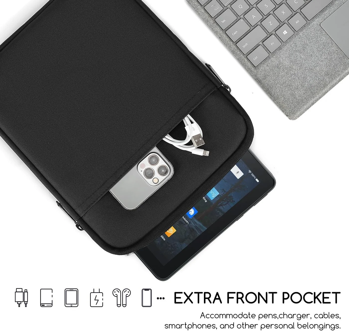 کیف محافظ تبلت 12.4 اینچی NBOXUMG مناسب برای گلکسی تب S9+ پلاس 12.4 اینچ (نسخه 2023)/گلکسی تب S9 FE+، گلکسی تب S8+/گلکسی تب S7 FE/گلکسی تب S7+/گلکسی S7+ پلاس (مشکی)