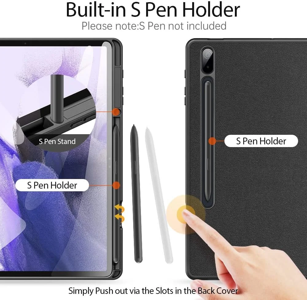 کیف تبلت سری DUX DUCIS [Domo] مناسب برای تبلت سامسونگ گلکسی تب S8 پلاس (X800/X806) / S7 FE / S7 Plus، کاور محافظ چرمی PU سه تایی با قابلیت استند دوگانه، جای قلم و عملکرد خواب/بیدار شدن خودکار - مشکی