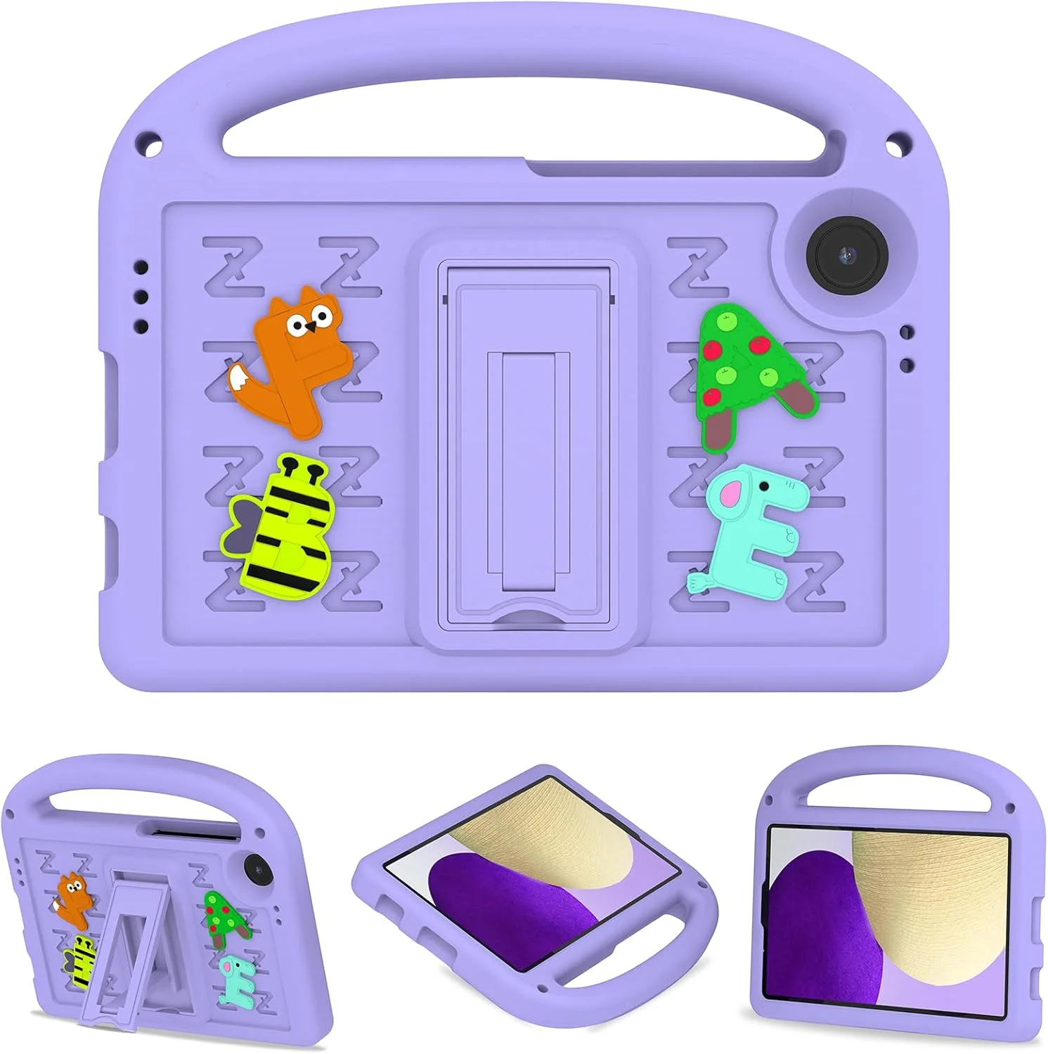کیجثرِو سازگار با قاب تبلت سامسونگ گلکسی تب A9 پلاس 11 اینچی مدل 2023، با پایه نگهدارنده، ضد ضربه، محافظت کامل بدنه، طرح فانتزی و زیبا، مناسب کودکان، رنگ بنفش