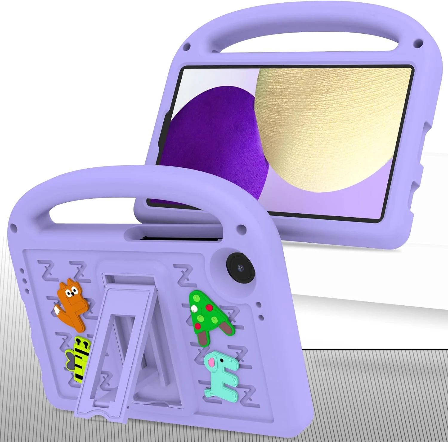 کیجثرِو سازگار با قاب تبلت سامسونگ گلکسی تب A9 پلاس 11 اینچی مدل 2023، با پایه نگهدارنده، ضد ضربه، محافظت کامل بدنه، طرح فانتزی و زیبا، مناسب کودکان، رنگ بنفش