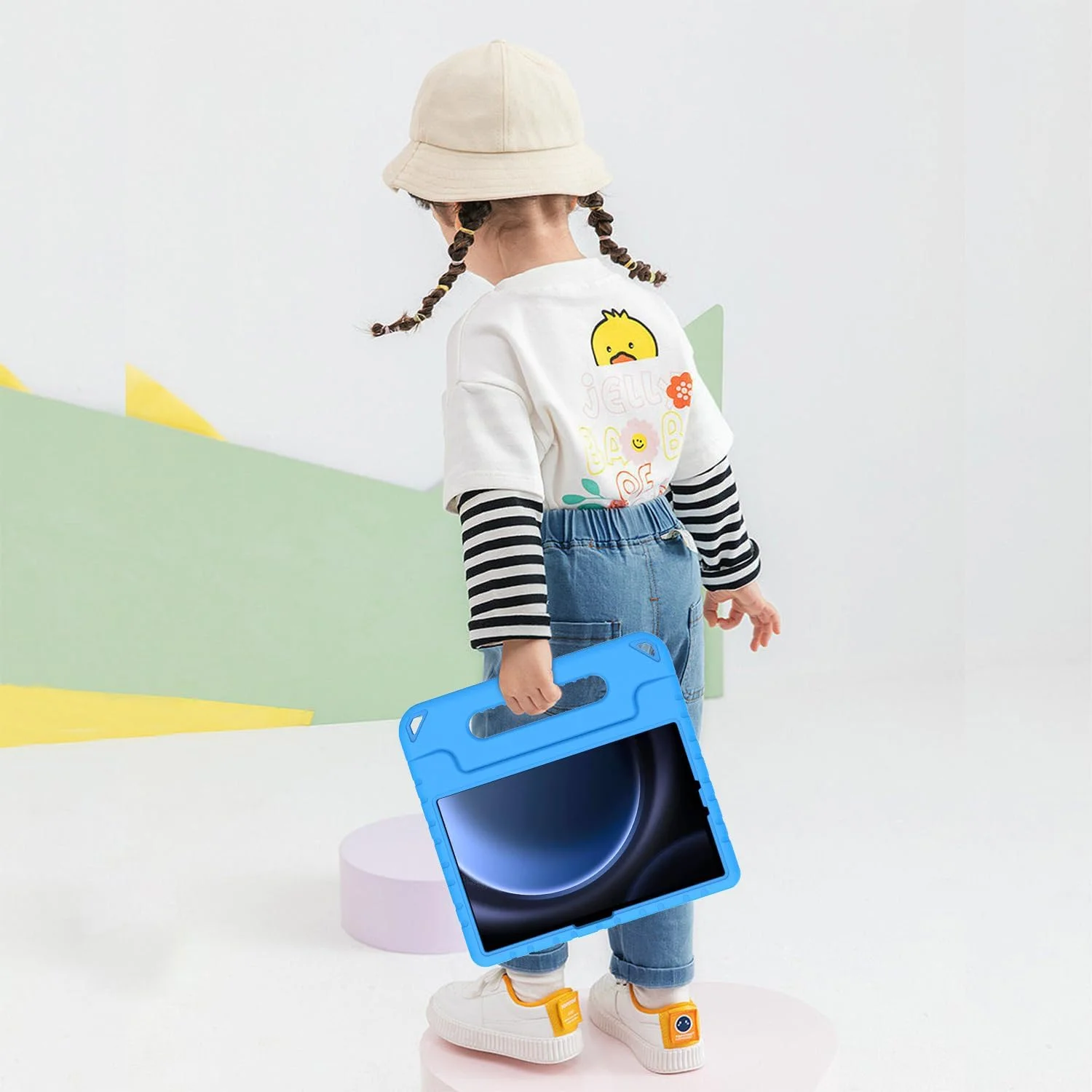 کیف کودکانه AVAWO برای تبلت سامسونگ گلکسی تب S9 FE/S9/S8/S7 11 اینچ 2023 با جای قلم S، کاور سبک وزن ضد ضربه با دسته و پایه مناسب کودکان (مدل SM-X510 / SM-X516B)، آبی