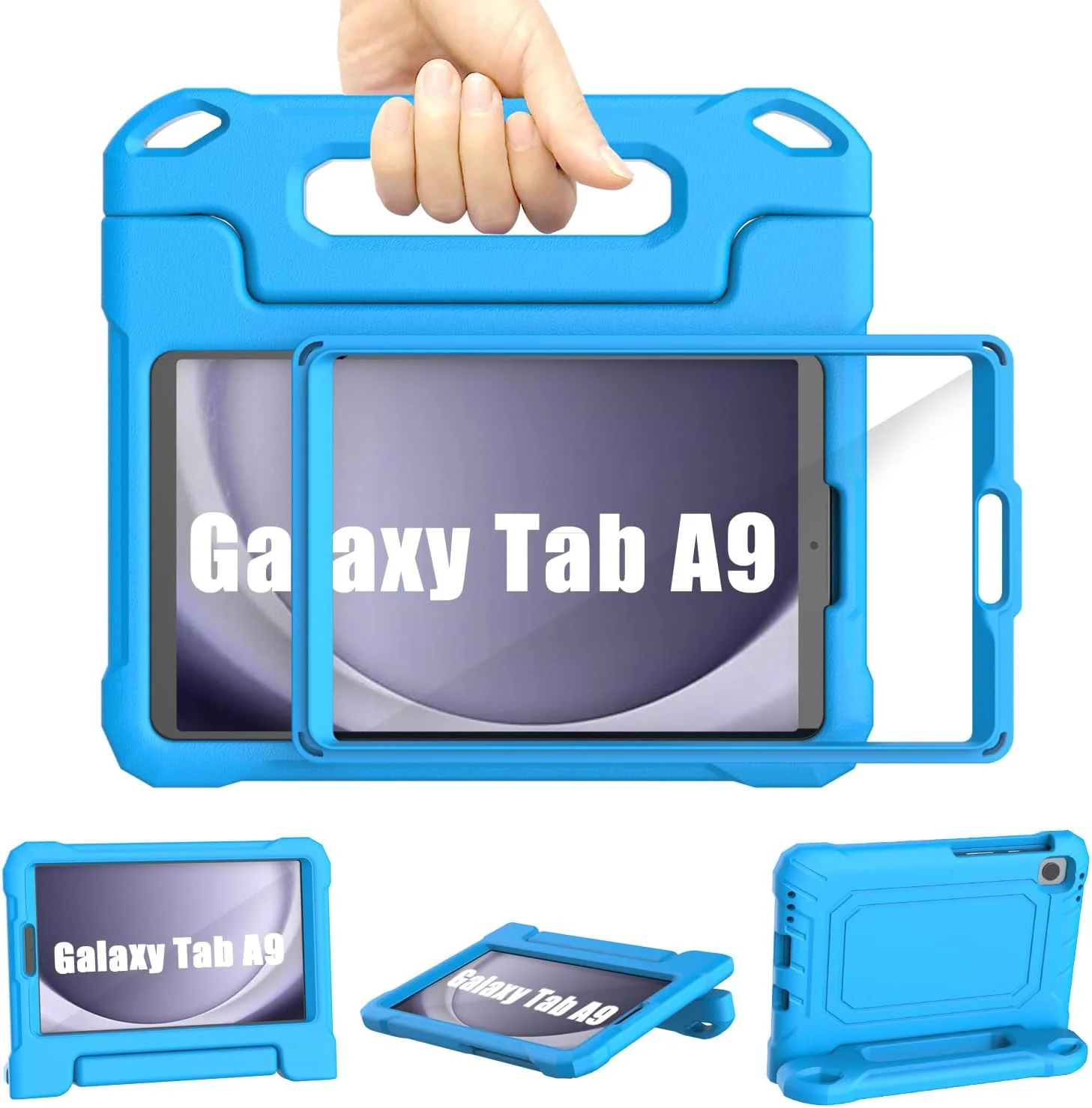 کیف محافظ کودکانه تبلت سامسونگ گلکسی تب A9 ترندگیت، 8.7 اینچ 2023، کیف سبک و ضد ضربه تبلت سامسونگ A9 با محافظ صفحه نمایش داخلی و پایه دسته دار برای گلکسی تب A9 8.7 اینچ (SM-X110/X115/X117) - آبی