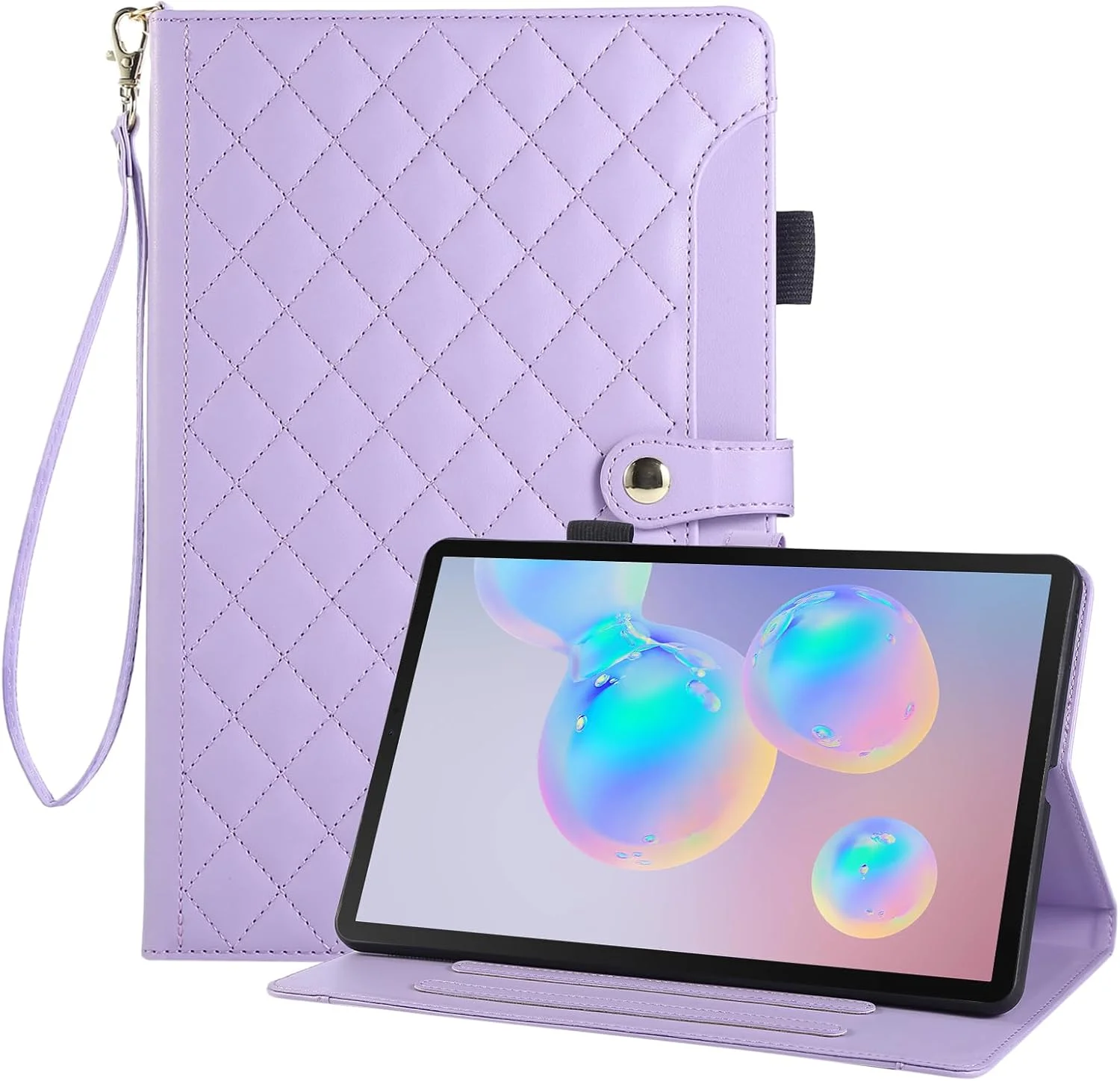 کیف Rosbtib برای تبلت سامسونگ گلکسی تب S6 با صفحه نمایش 10.5 اینچ مدل 2019 SM-T860/T865، کیف چرمی طرح دار با بست مغناطیسی، استند، بند مچی و جای کارت برای گلکسی تب S6 2019، بنفش