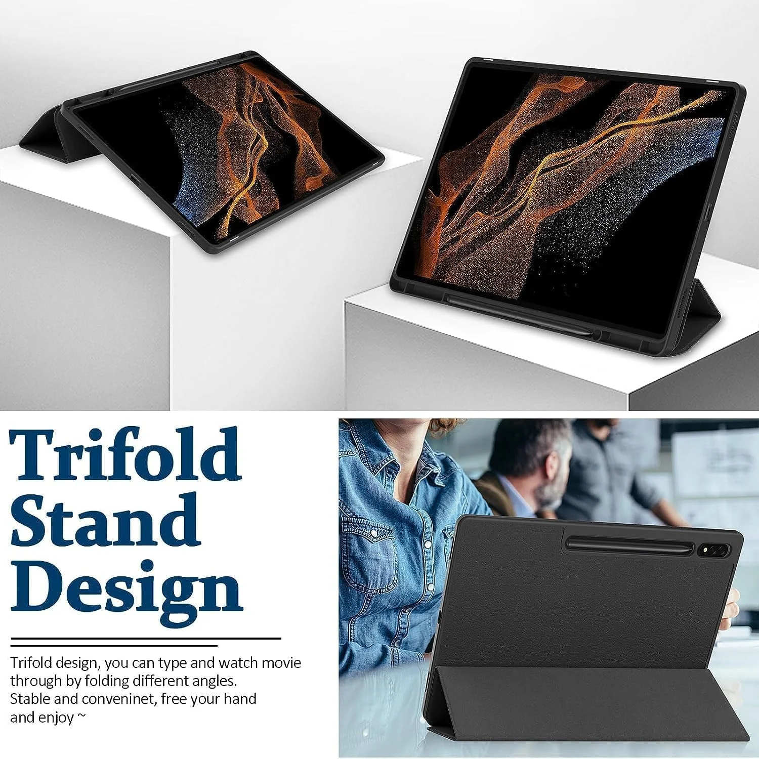 کاور تبلت سامسونگ گلکسی تب S9 Ultra مدل Muzz، کاور سه لایه فوق العاده نازک، چرم نرم، محافظ بادوام ضد ضربه، مناسب برای گلکسی تب S9 Ultra، 14.6 اینچ (مشکی)