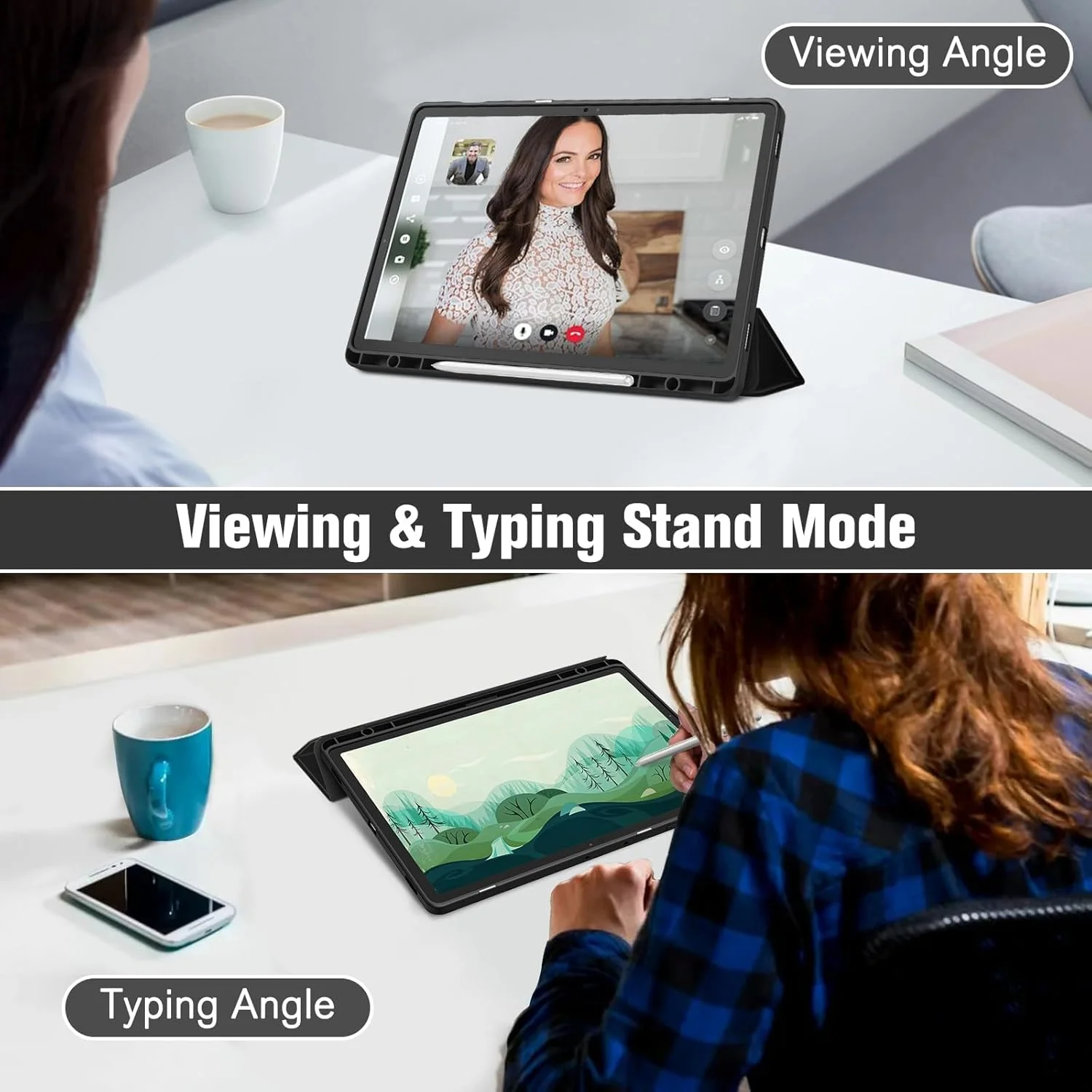 کاور باریک هیبریدی MAKINGTEC مناسب برای تبلت سامسونگ گلکسی تب S9 FE+ پلاس/گلکسی تب S9+ پلاس ۱۲.۴ اینچ ۲۰۲۳ به همراه جای قلم S Pen، کاور ضد ضربه با پشت شفاف، قابلیت بیدار/خواب خودکار، مشکی