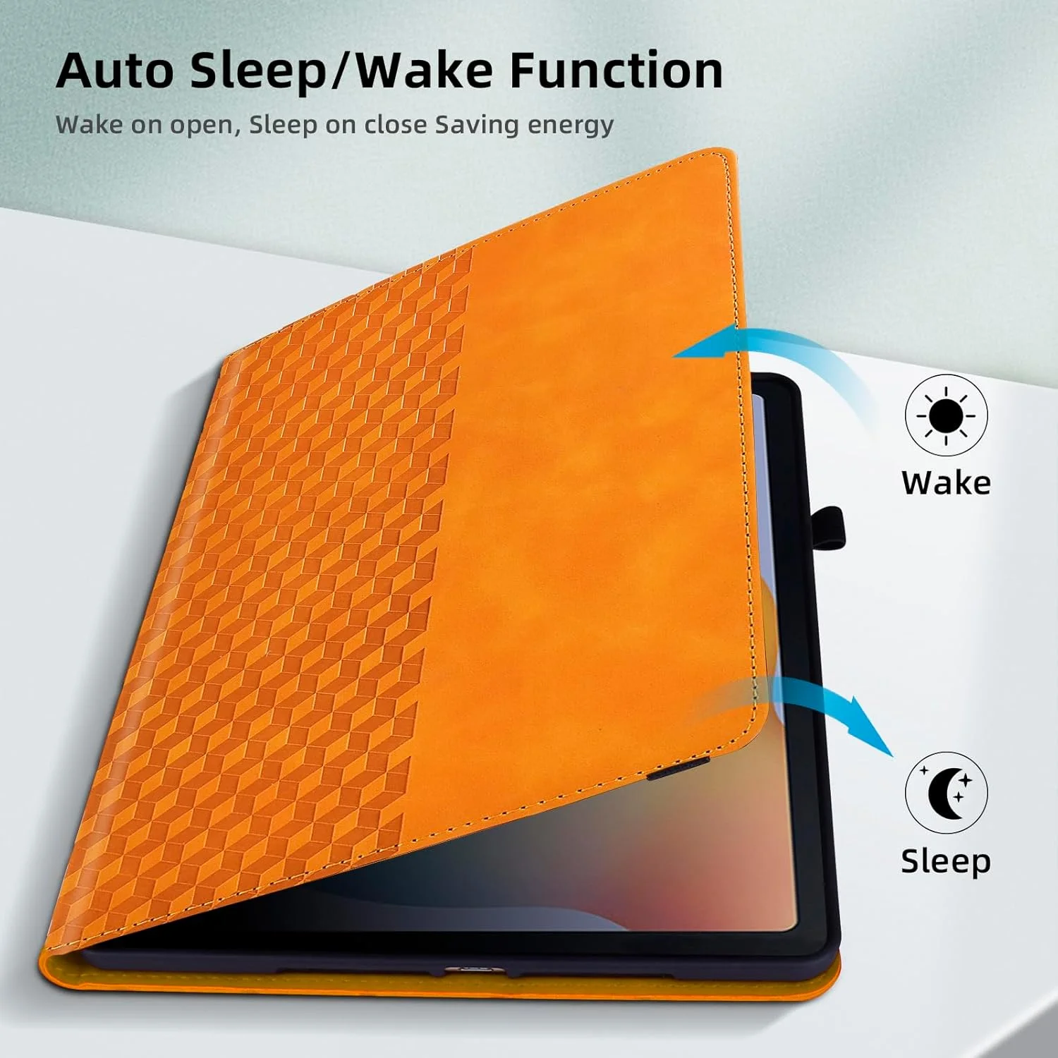 کیف محافظ تبلت Vkooer مناسب برای سامسونگ گلکسی تب S9 پلاس 2023 (12.4 اینچ) مدل [SM-X810/X816B/X818U]، کیف چرمی PU با جیب، کاور تاشو با جای قلم، طرح Cube، نارنجی