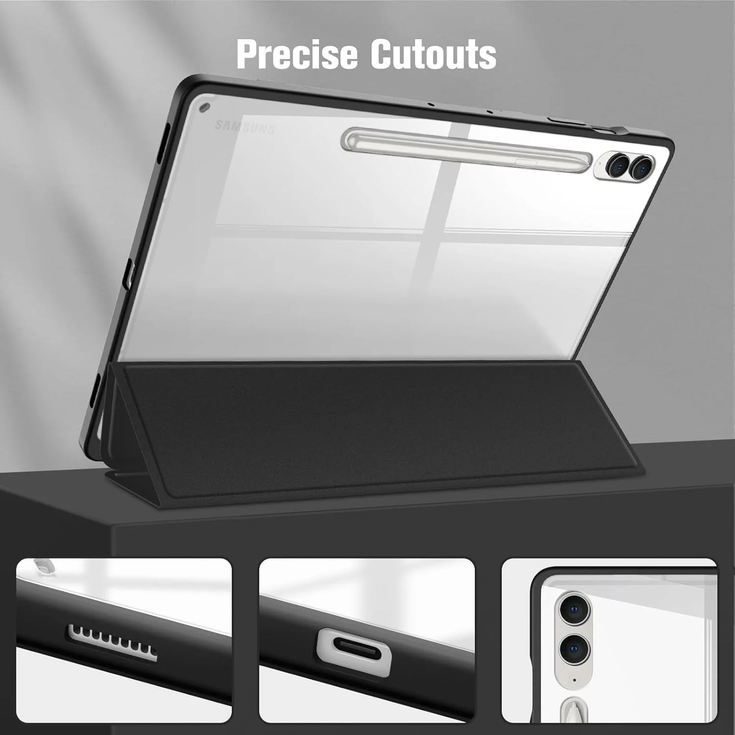 کاور باریک هیبریدی MAKINGTEC مناسب برای تبلت سامسونگ گلکسی تب S9 FE+ پلاس/گلکسی تب S9+ پلاس ۱۲.۴ اینچ ۲۰۲۳ به همراه جای قلم S Pen، کاور ضد ضربه با پشت شفاف، قابلیت بیدار/خواب خودکار، مشکی