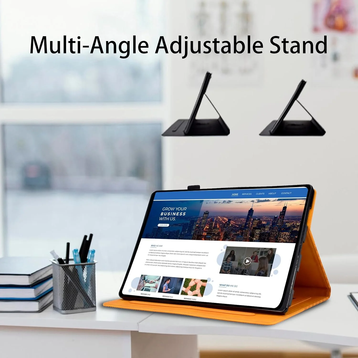 کیف محافظ تبلت Vkooer مناسب برای سامسونگ گلکسی تب S9 پلاس 2023 (12.4 اینچ) مدل [SM-X810/X816B/X818U]، کیف چرمی PU با جیب، کاور تاشو با جای قلم، طرح Cube، نارنجی