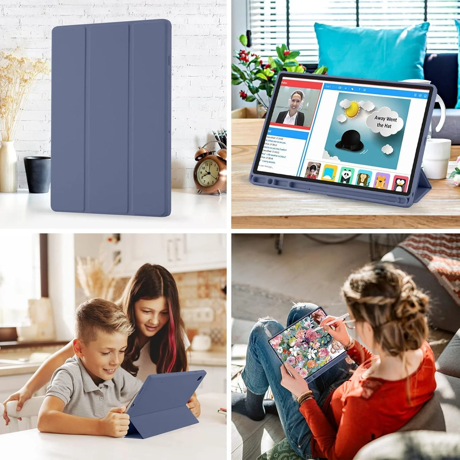 کاور تبلت 10.5 اینچی گلکسی تب A8، روکش چرمی PU با نگهدارنده قلم، قابلیت خواب/بیدار شدن خودکار، آبی خاکستری