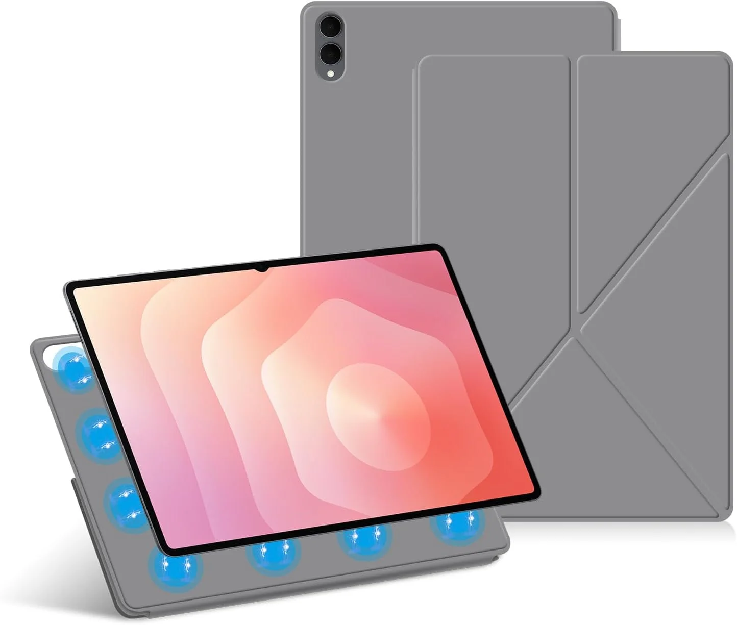 کاور تبلت Gruattreay برای سامسونگ گلکسی تب S11 Ultra 14.6 اینچ 2025 با قابلیت بیدار شدن/خواب خودکار، جذب مغناطیسی، چرم PU سبک وزن، کاور تاشو K-Fold (خاکستری)