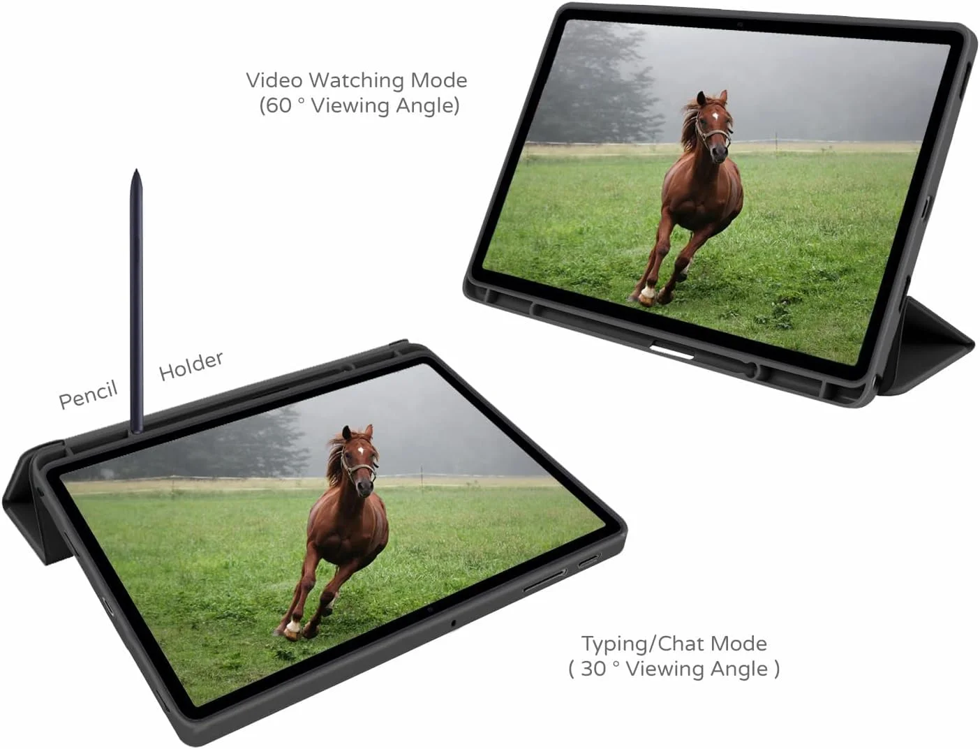 کاور هوشمند برای تبلت سامسونگ گلکسی تب A8 با صفحه نمایش 10.5 اینچ مدل های [SM-X200/ SM-X205]، دارای جای قلم، ساخته شده از چرم مصنوعی PU و TPU، با قابلیت تاشوندگی سه گانه و محافظت بالا (مشکی)