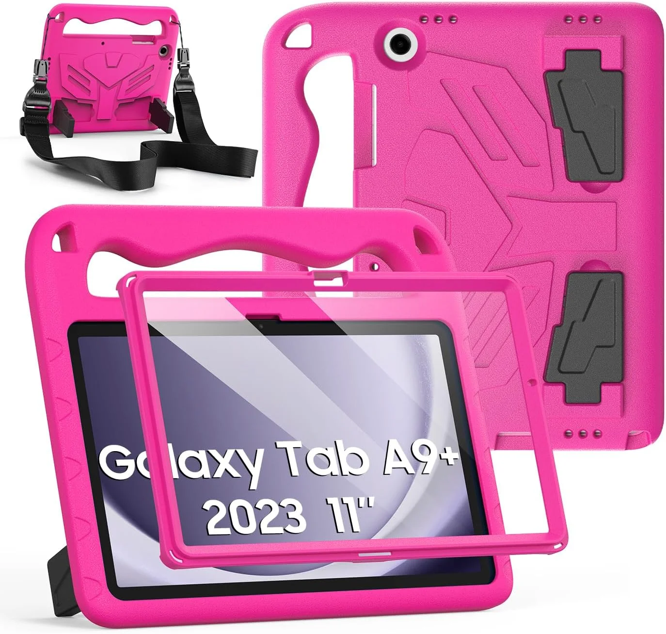 کیف کودکانه RollinCase با محافظ صفحه نمایش داخلی برای تبلت سامسونگ گلکسی Tab A9+ / A9 Plus 11 اینچ 2023، کیف سبک وزن مقاوم در برابر ضربه با بند شانه ای، صورتی رز