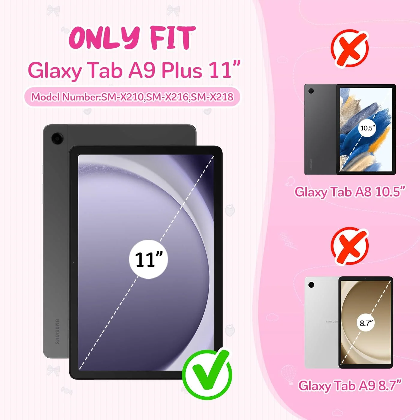 کیف کودکانه RollinCase با محافظ صفحه نمایش داخلی برای تبلت سامسونگ گلکسی Tab A9+ / A9 Plus 11 اینچ 2023، کیف سبک وزن مقاوم در برابر ضربه با بند شانه ای، صورتی رز