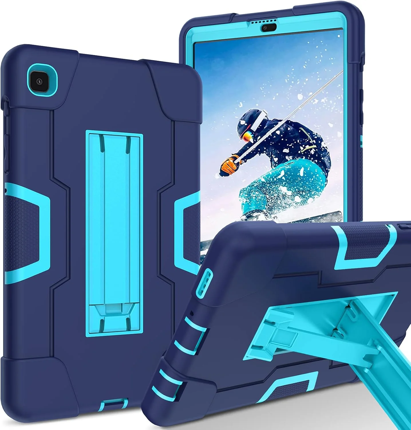 قاب محافظ تبلت YINLAI مناسب برای تبلت سامسونگ گلکسی تب A7 Lite 8.7 اینچ 2021 مدل SM-T225 T220، دارای پایه، مقاوم در برابر ضربه، مناسب کودکان، سه لایه، محافظتی برای تبلت سامسونگ گلکسی تب A7 Lite - آبی