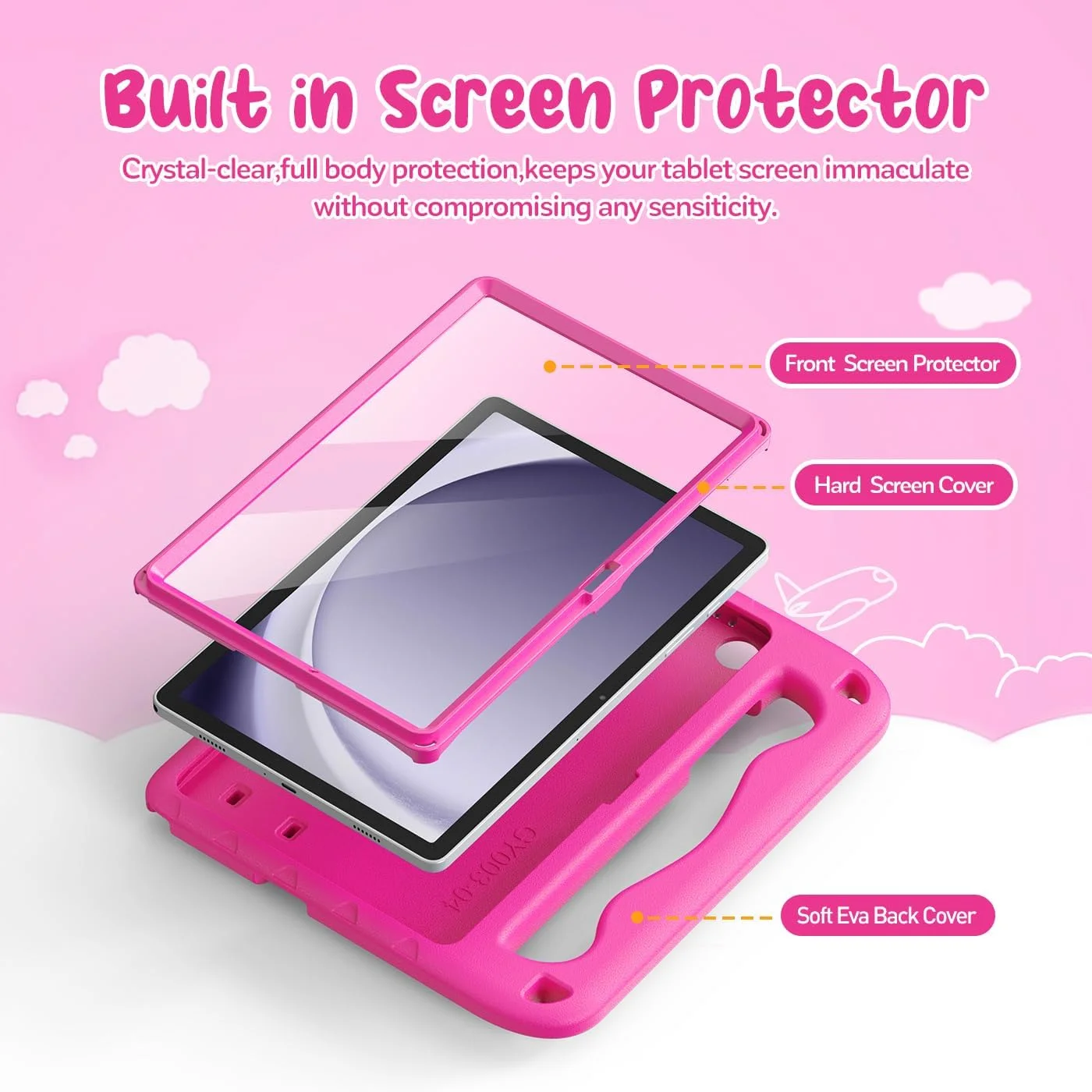 کیف کودکانه RollinCase با محافظ صفحه نمایش داخلی برای تبلت سامسونگ گلکسی Tab A9+ / A9 Plus 11 اینچ 2023، کیف سبک وزن مقاوم در برابر ضربه با بند شانه ای، صورتی رز