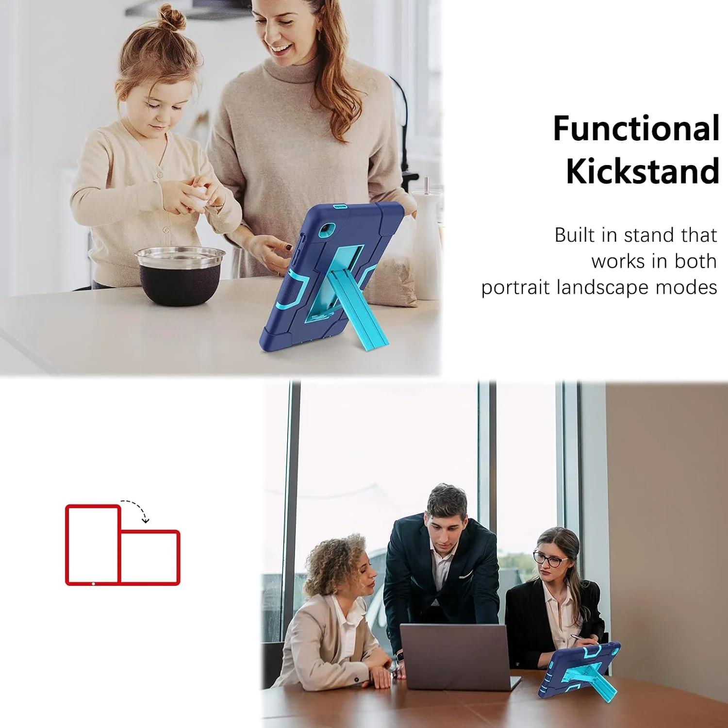 قاب محافظ تبلت YINLAI مناسب برای تبلت سامسونگ گلکسی تب A7 Lite 8.7 اینچ 2021 مدل SM-T225 T220، دارای پایه، مقاوم در برابر ضربه، مناسب کودکان، سه لایه، محافظتی برای تبلت سامسونگ گلکسی تب A7 Lite - آبی