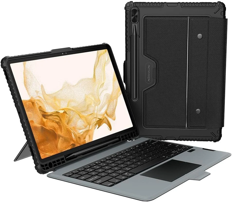 کیف کیبورد دار نور پس زمینه دار Nillkin Bumper Combo مناسب برای Samsung Galaxy Tab S8 Plus/S7 Plus/S7 FE، دارای جای قلم/کاور ضد ضربه/پایه/تاچ پد و کیبورد جداشدنی - مشکی