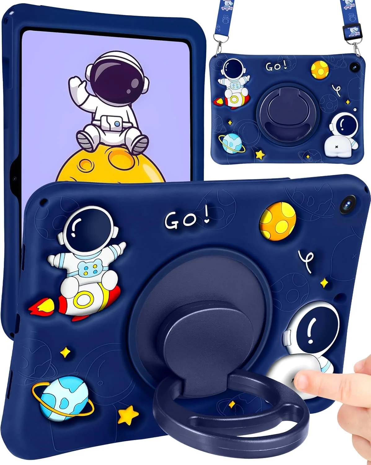 کاور فضانورد Wazzasoft برای تبلت سامسونگ گلکسی تب A8 10.5 اینچ، طرح فضانورد بامزه و کارتونی، پایه چرخشی و بند، جنس سیلیکونی مناسب برای مدل های SM-X200/X205/X207