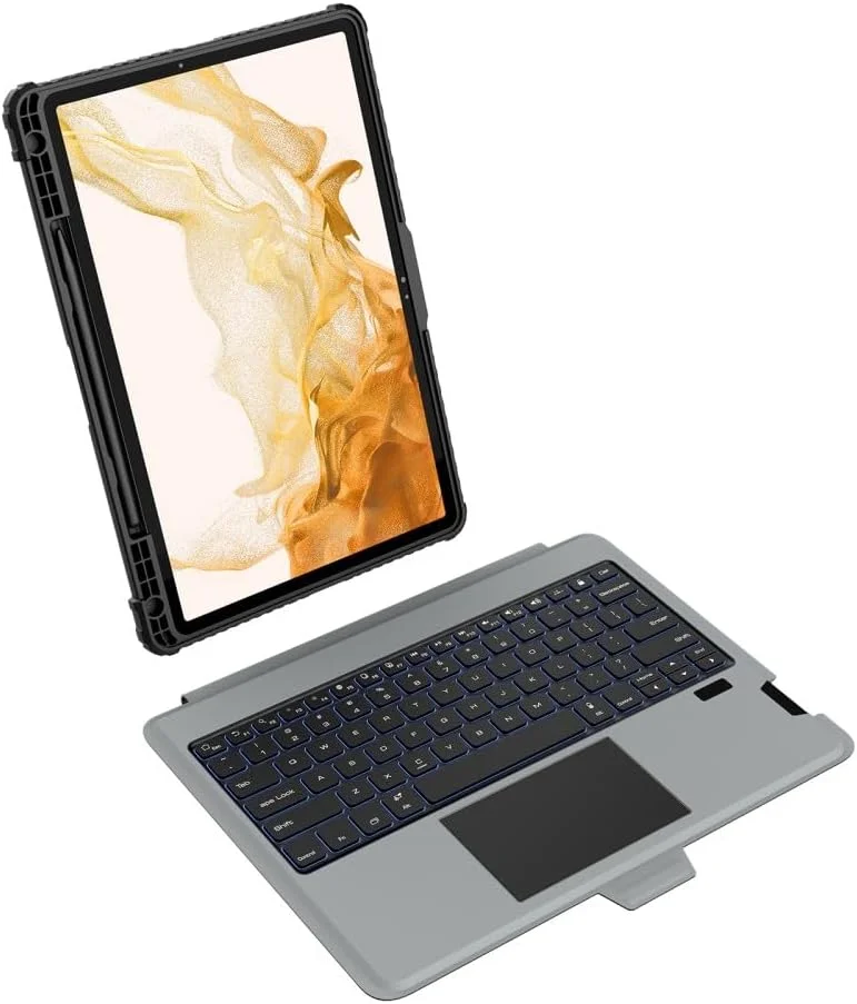 کیف کیبورد دار نور پس زمینه دار Nillkin Bumper Combo مناسب برای Samsung Galaxy Tab S8 Plus/S7 Plus/S7 FE، دارای جای قلم/کاور ضد ضربه/پایه/تاچ پد و کیبورد جداشدنی - مشکی
