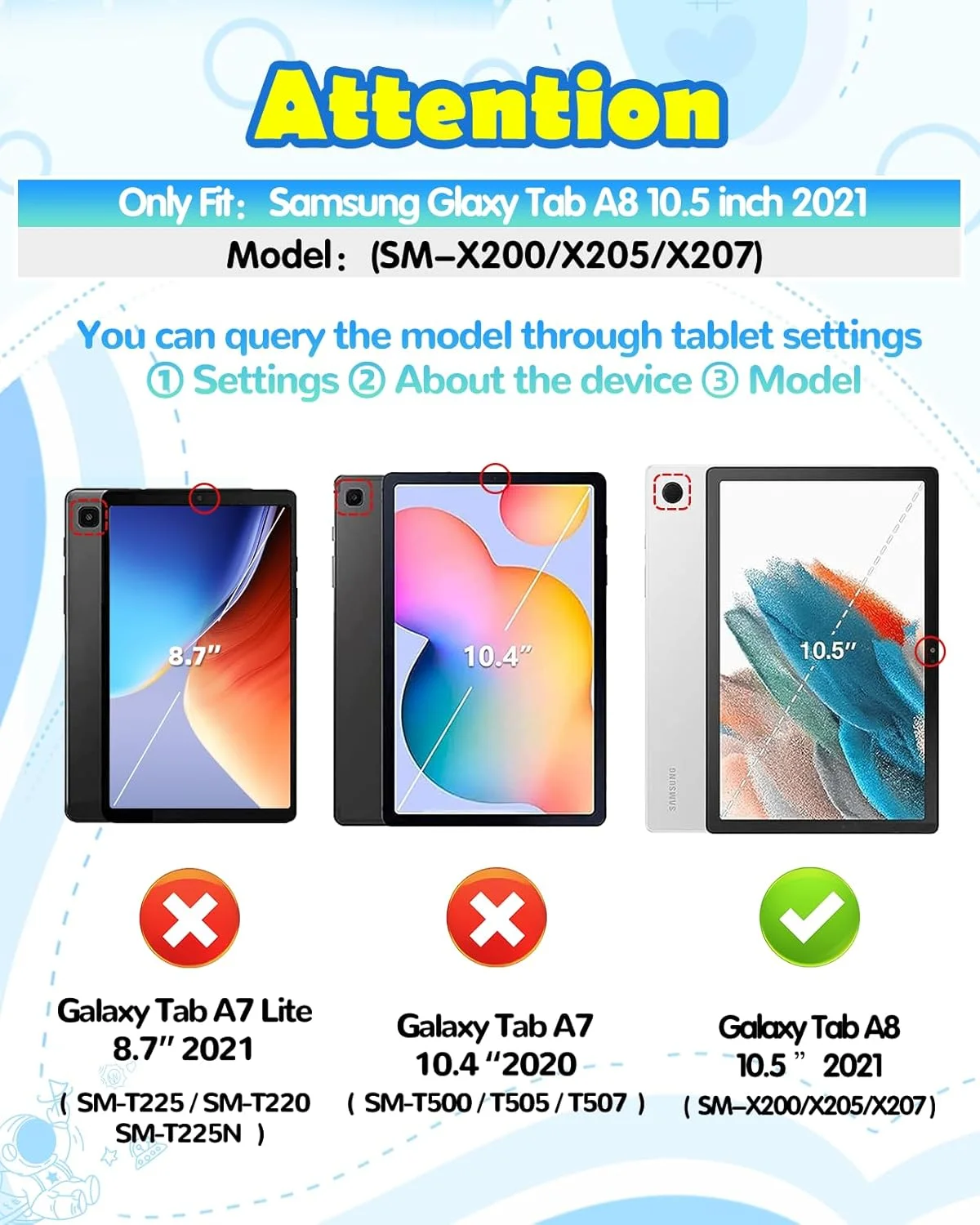 کاور فضانورد Wazzasoft برای تبلت سامسونگ گلکسی تب A8 10.5 اینچ، طرح فضانورد بامزه و کارتونی، پایه چرخشی و بند، جنس سیلیکونی مناسب برای مدل های SM-X200/X205/X207