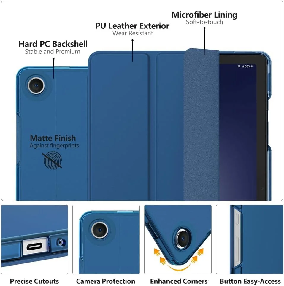 کاور موکو برای گلکسی تب A9+/A9 پلاس 11 اینچ 2023، کاور محافظ باریک با استند و پشت سخت کامپیوتر نیمه شفاف برای تبلت تب A9 پلاس (SM-X210/X216/X218)، قابلیت بیدار/خواب خودکار، آبی تیره