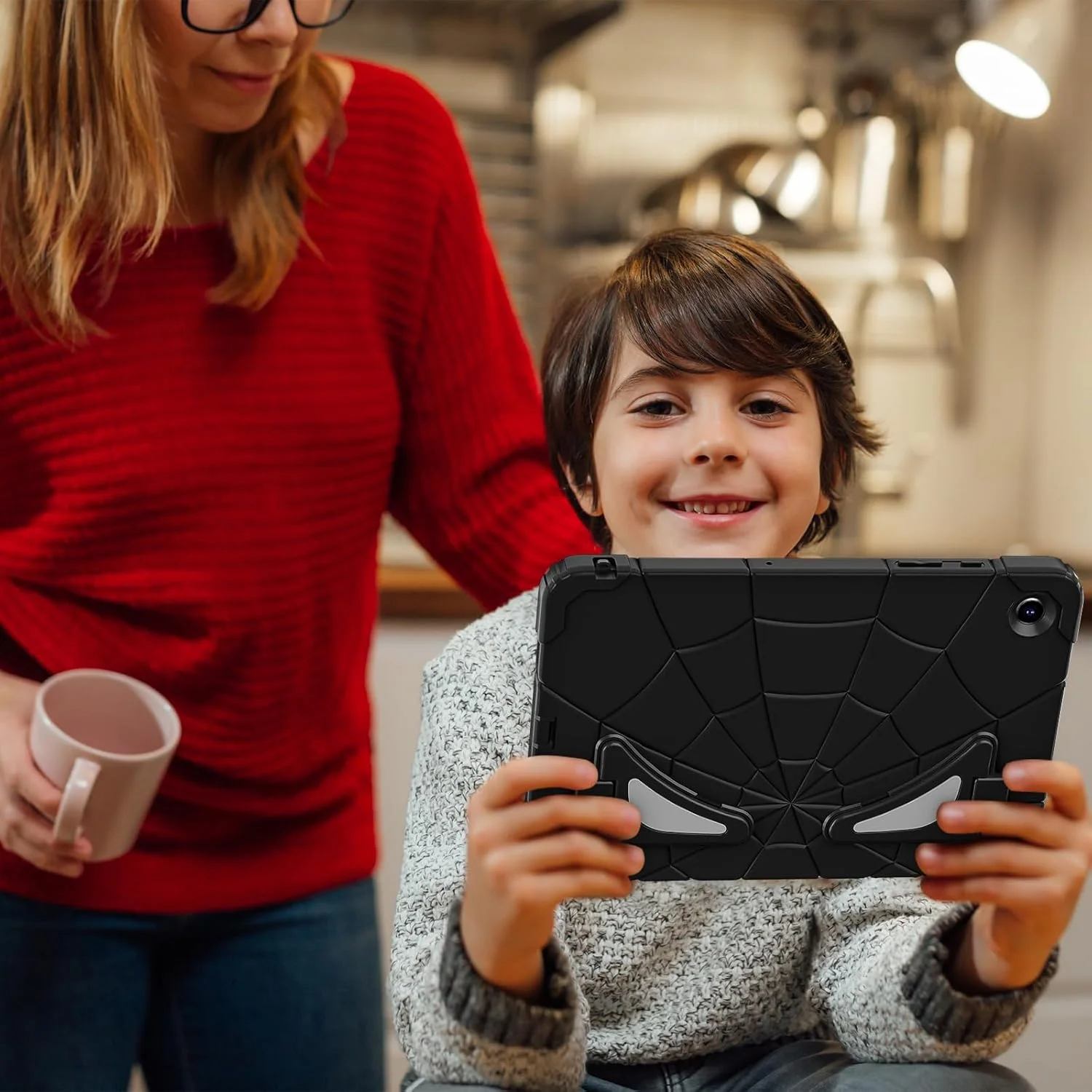 کاور تادالو مناسب برای تبلت سامسونگ گلکسی تب A9+ / A9 پلاس 11 اینچ 2023، کاور محافظ باریک استنددار کودکانه، مشکی