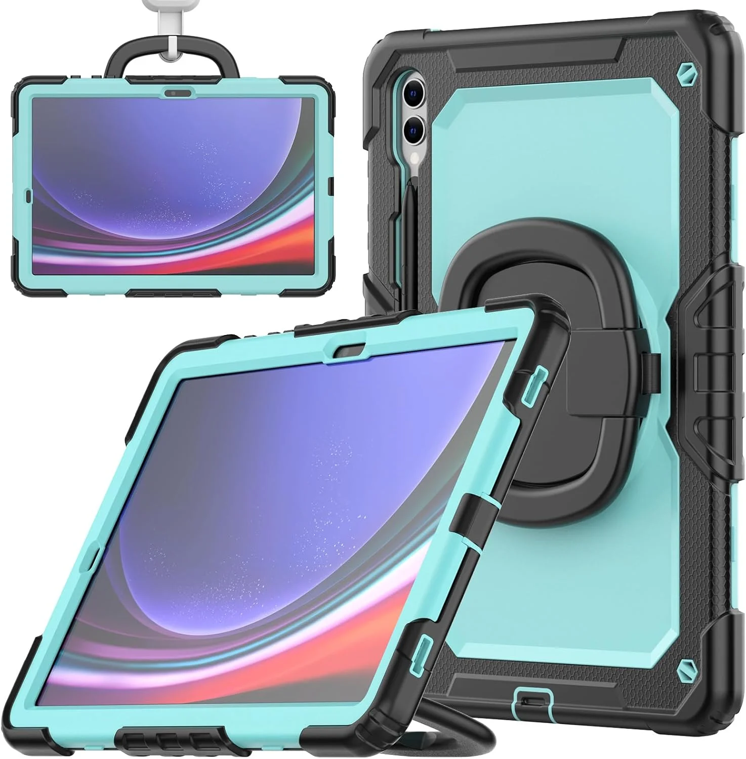کاور Gruattreay سازگار با تبلت سامسونگ گلکسی تب S10 Ultra 14.6 اینچ (SM-X920) 2024، با دسته چرخان 360 درجه، کاور سه لایه ضد ضربه و ضد سقوط با جای قلم (آبی روشن)