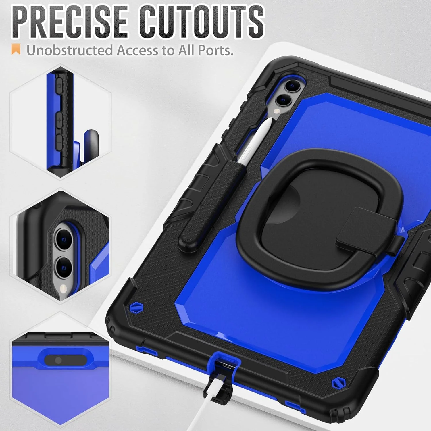 کاور Gruattreay سازگار با تبلت سامسونگ گلکسی تب S10 Ultra 14.6 اینچ (SM-X920) 2024، با دسته چرخان 360 درجه، کاور سه لایه ضد ضربه و ضد سقوط با جای قلم (آبی روشن)