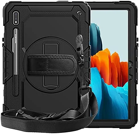 کاور محافظ تبلت MOTIM سازگار با Samsung Galaxy، سه لایه ضد ضربه، پایه چرخان 360 درجه و بند شانه دستی PC+سیلیکون (Samsung Tab S9Plus 12.4 اینچ 2023)