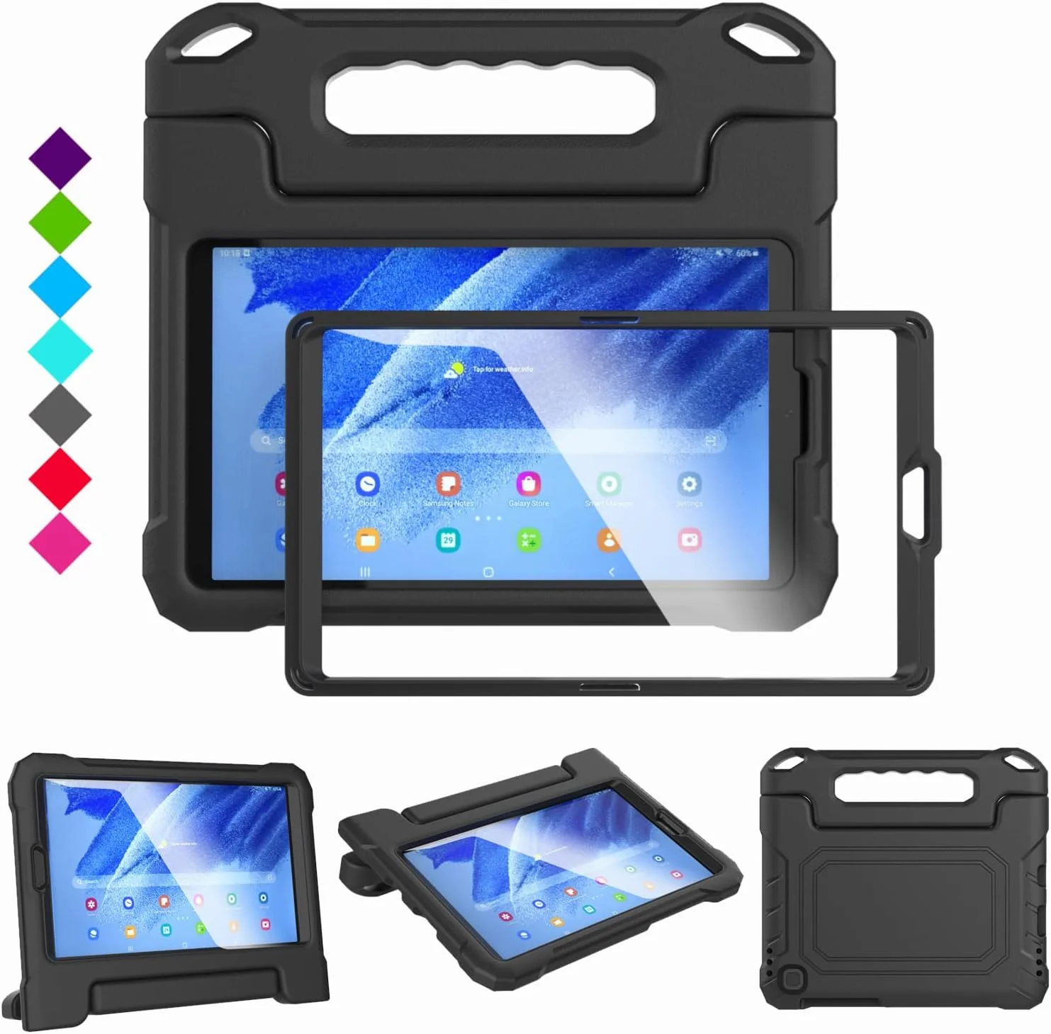 کیف محافظ کودکانه MAISON مناسب برای تبلت سامسونگ گلکسی تب A7 لایت 8.7 اینچ 2021 مدل SM-T220/T225/T227، کیف محافظ ضد ضربه گلکسی تب A7 لایت 8.7 اینچی با محافظ صفحه نمایش داخلی (مشکی)