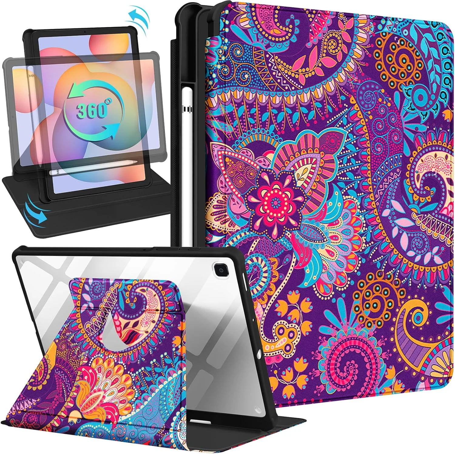 کیف تبلت Kidcube مناسب برای تبلت سامسونگ گلکسی تب S6 لایت 10.4 اینچ 2022/2020، کاور فانتزی با نگهدارنده قلم، طراحی زیبا، استند چرخان، مناسب نوجوانان، مدل های SM-P610/P613/P615/P619