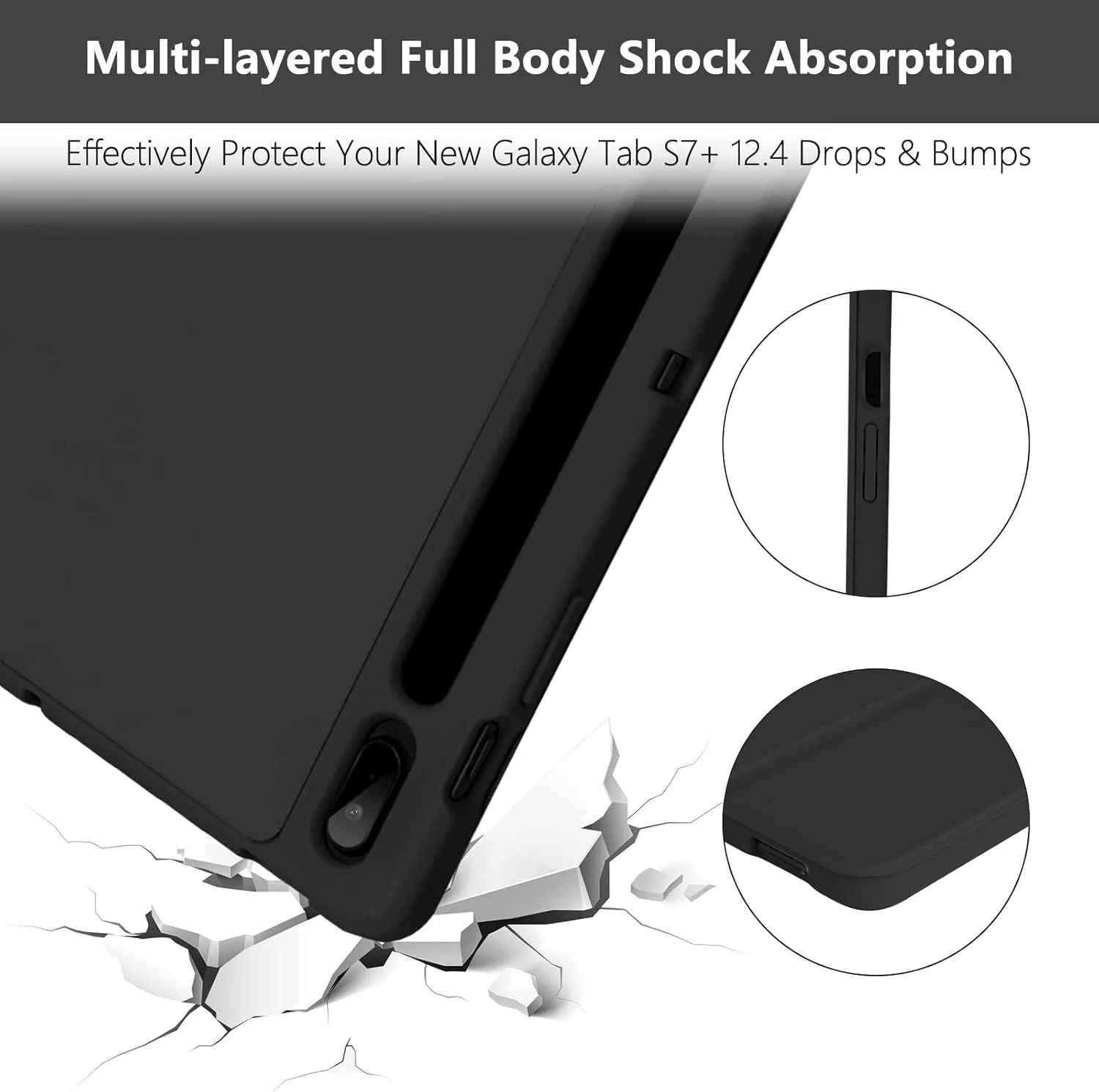 کیف TQQ برای تبلت سامسونگ گلکسی تب S7 FE/ S8+ Plus / S7+ Plus با صفحه نمایش 12.4 اینچ، کیف محافظ برای گلکسی تب S7 FE 2021/S8+ 2022/تب S7+ 2020 (12.4 اینچ)، دارای جای قلم و زوایای دید چندگانه