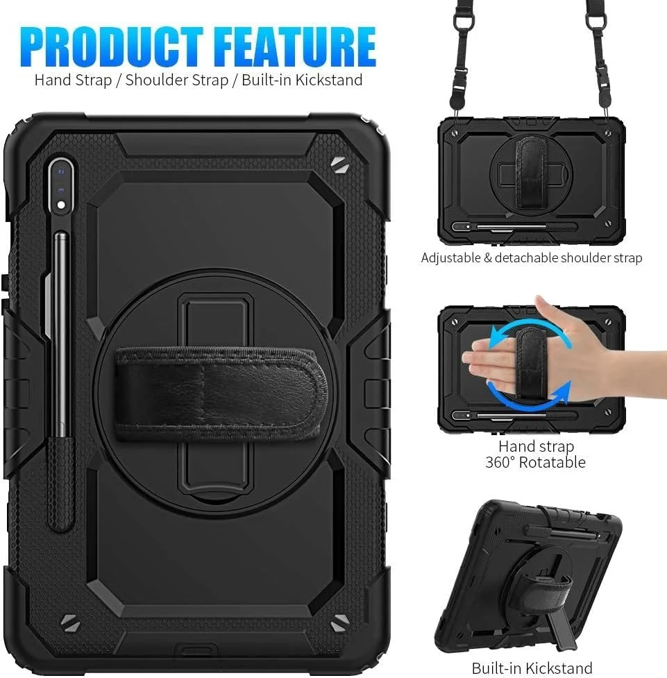 کاور محافظ تبلت MOTIM سازگار با Samsung Galaxy، سه لایه ضد ضربه، پایه چرخان 360 درجه و بند شانه دستی PC+سیلیکون (Samsung Tab S9Plus 12.4 اینچ 2023)