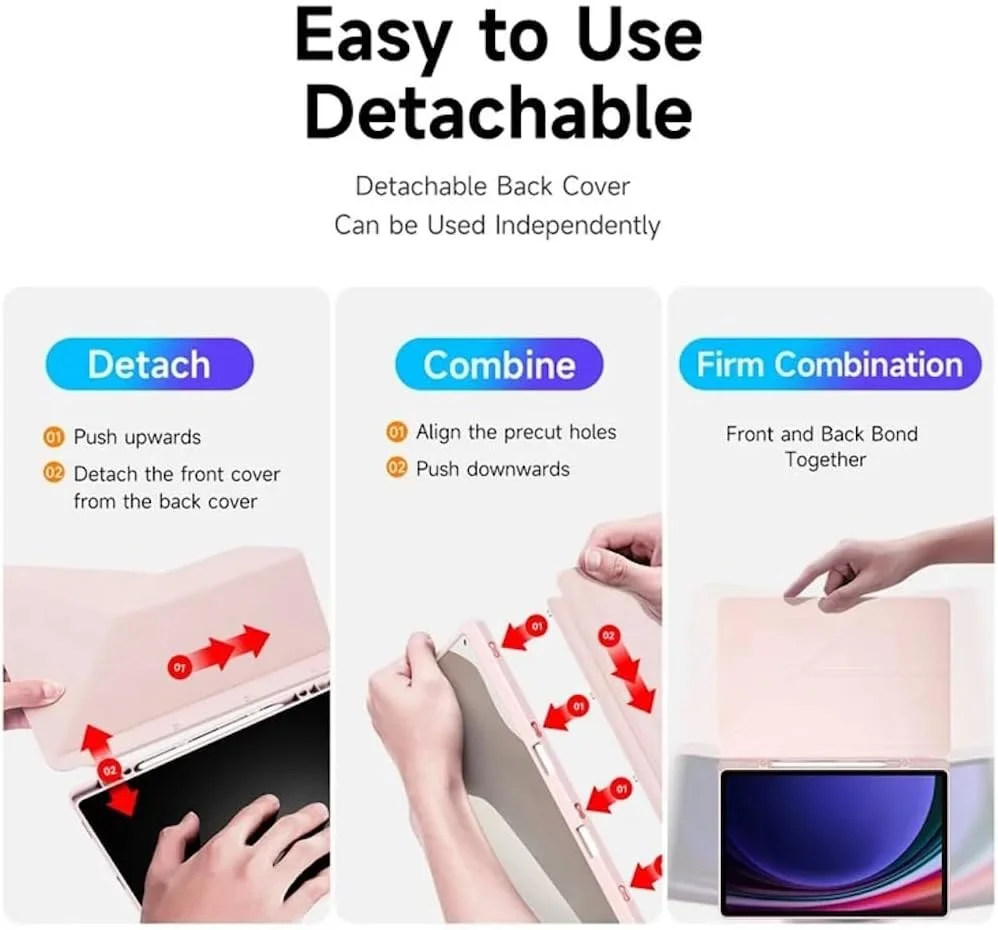 کاور سری DUX DUCIS [Magi]، طراحی شده برای تبلت سامسونگ گلکسی تب S9 پلاس/S9 FE پلاس، با قابلیت بیدار شدن/به خواب رفتن خودکار - صورتی