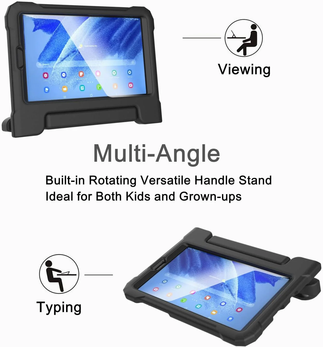 کیف محافظ کودکانه MAISON مناسب برای تبلت سامسونگ گلکسی تب A7 لایت 8.7 اینچ 2021 مدل SM-T220/T225/T227، کیف محافظ ضد ضربه گلکسی تب A7 لایت 8.7 اینچی با محافظ صفحه نمایش داخلی (مشکی)