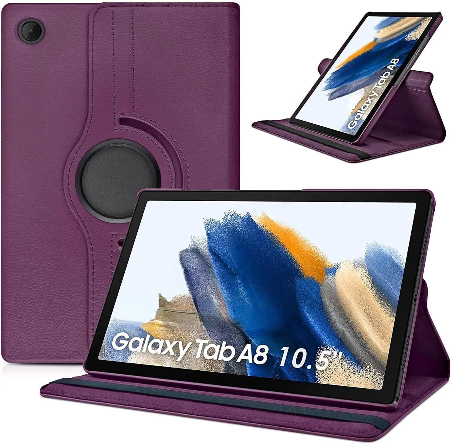 کیف تبلت AWH سازگار با تبلت A8 10.5 اینچ - مدل (SM-X200/X205/X207) - کیف تبلت A8 10.5 اینچی، با قابلیت چرخش 360 درجه، حالت خواب/بیدار خودکار، کیف چرمی فولیو مناسب تبلت A8 2024 (بنفش)