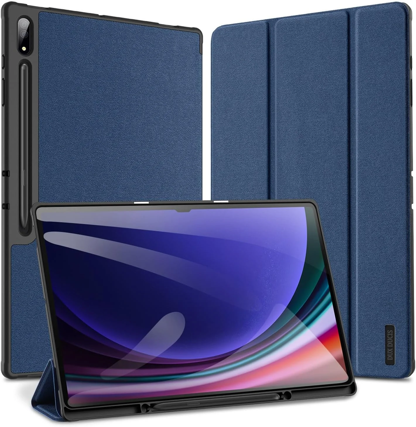 DUX DUCIS [Domo] Series Case Designed for Samsung Galaxy Tab S10 Ultra/S9 Ultra/S8 Ultra, Protective Tri-fold Dual Stand PU Leather Cover With Pencil Holder & Auto Sleep/Wake - Blue