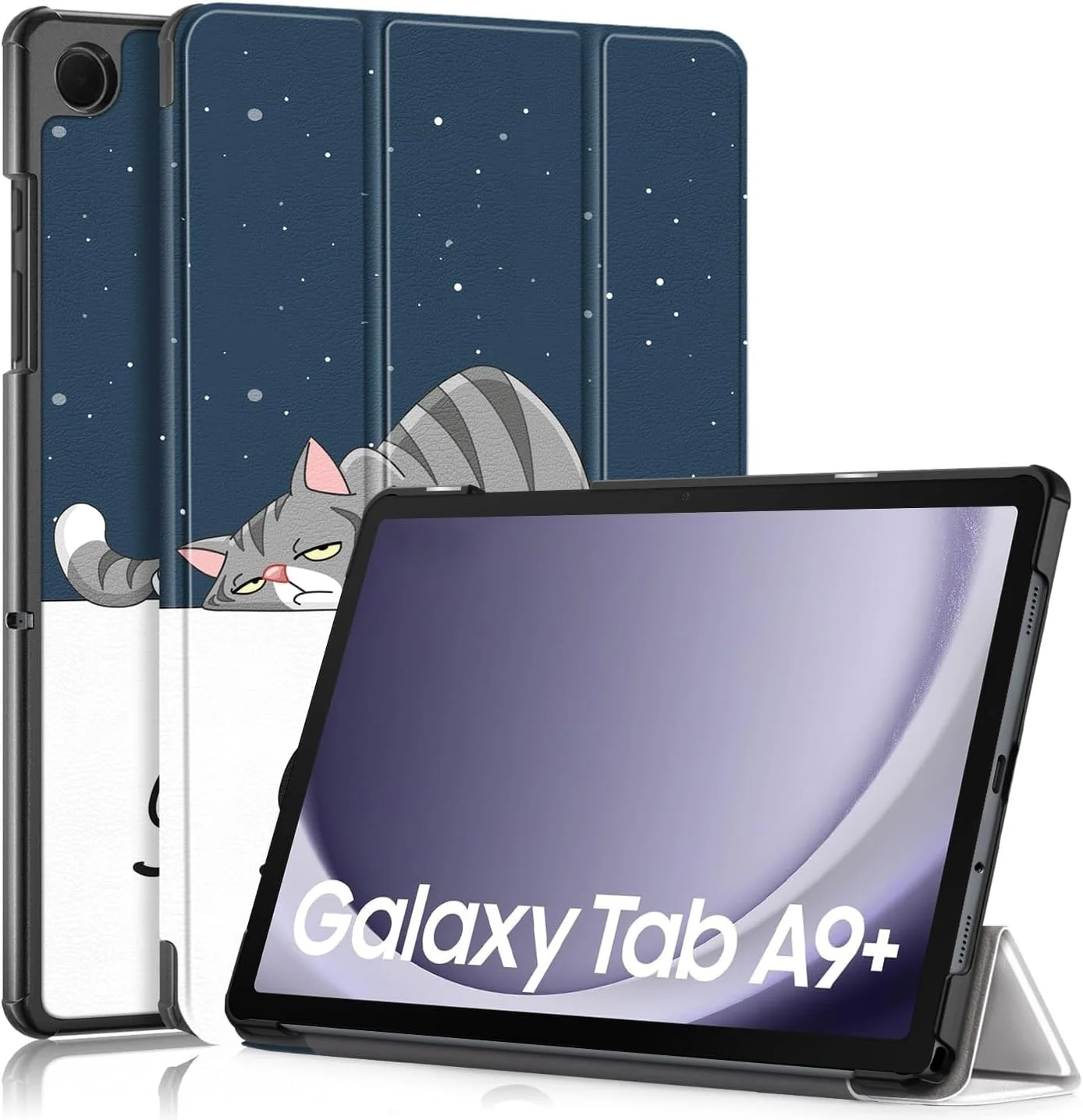 کیف محافظ تبلت سامسونگ گلکسی تب A9 پلاس 11 اینچ Skeido، زاویه دید چندگانه، کاور هوشمند چرمی PU با قابلیت خواب و بیدار شدن خودکار، باریک و تاشو، مناسب برای تبلت سامسونگ تب A9 پلاس 11 اینچ 2023 (گربه تنبل)