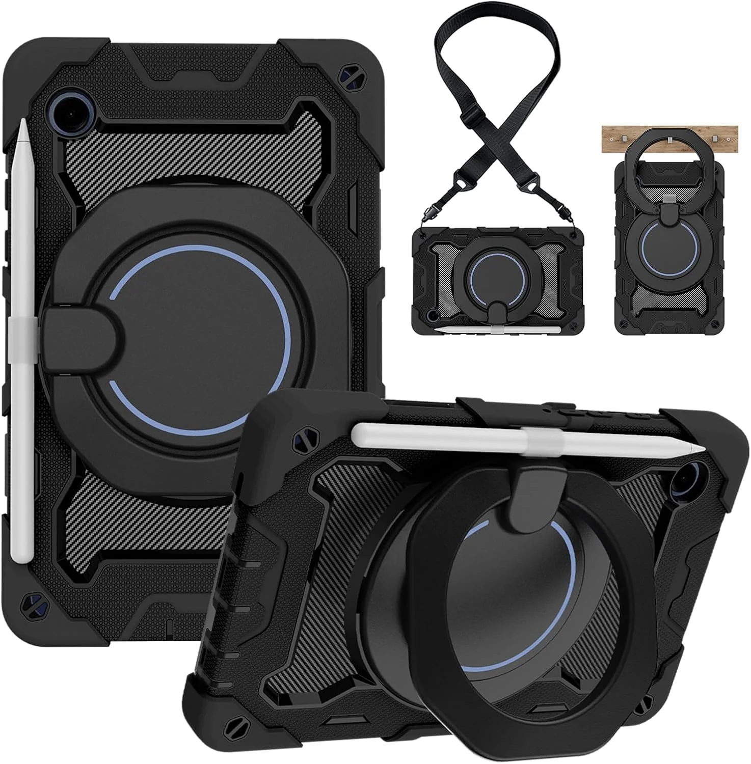 کاور محافظتی مقاوم ST SoleMe.Tc مناسب برای تبلت سامسونگ گلکسی تب A9 سایز 8.7 اینچ مدل 2023، ساخته شده از سیلیکون و PC، دارای محافظ صفحه نمایش، استند چرخشی 360 درجه، بند دستی و بند شانه، رنگ مشکی