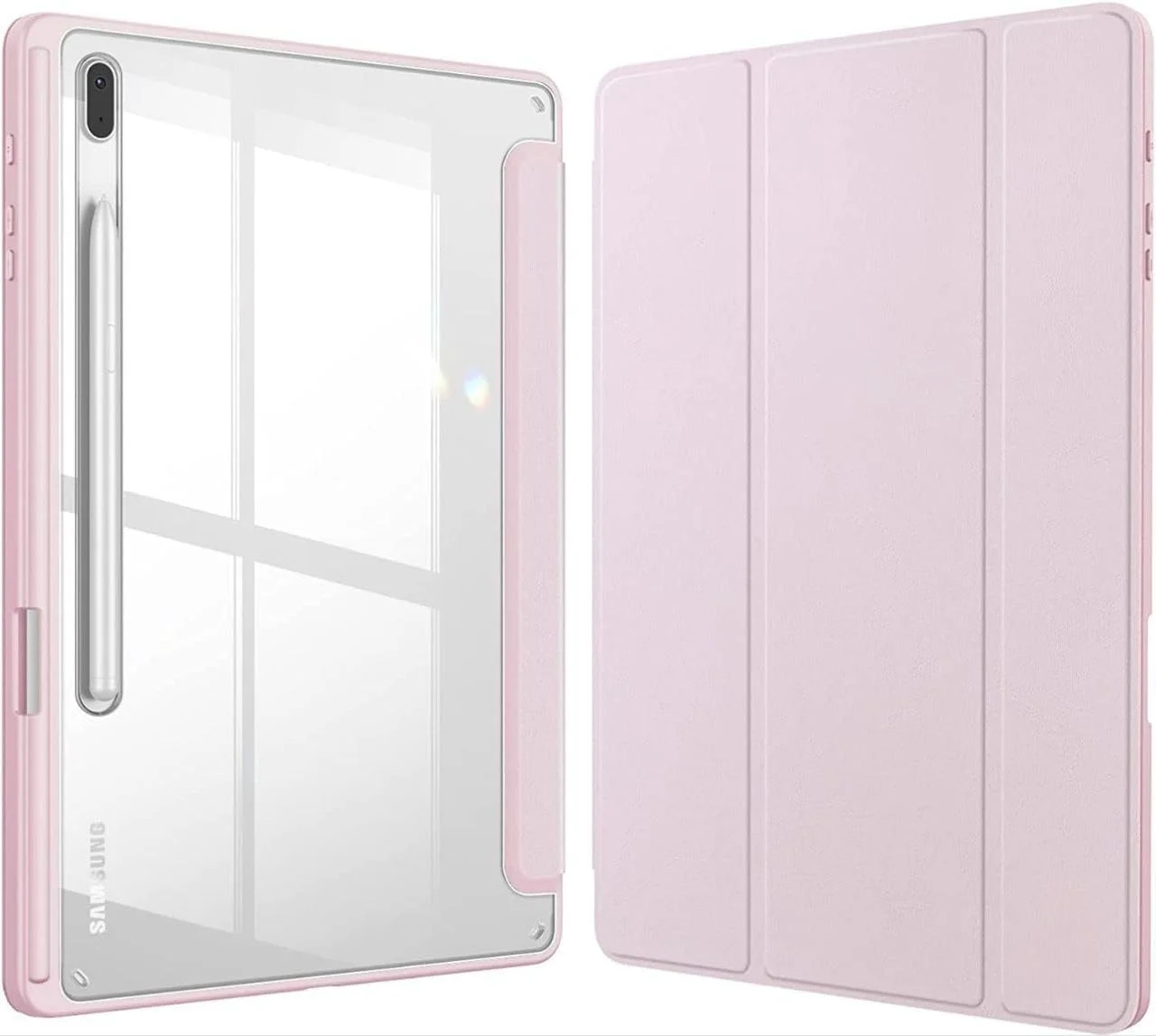 کاور باریک هیبریدی Glassology برای تبلت سامسونگ گلکسی تب S8 ULTRA با جای قلم S، کاور ضد ضربه با پشت شفاف، قابلیت بیدار/خواب خودکار و محافظ صفحه نمایش (صورتی)