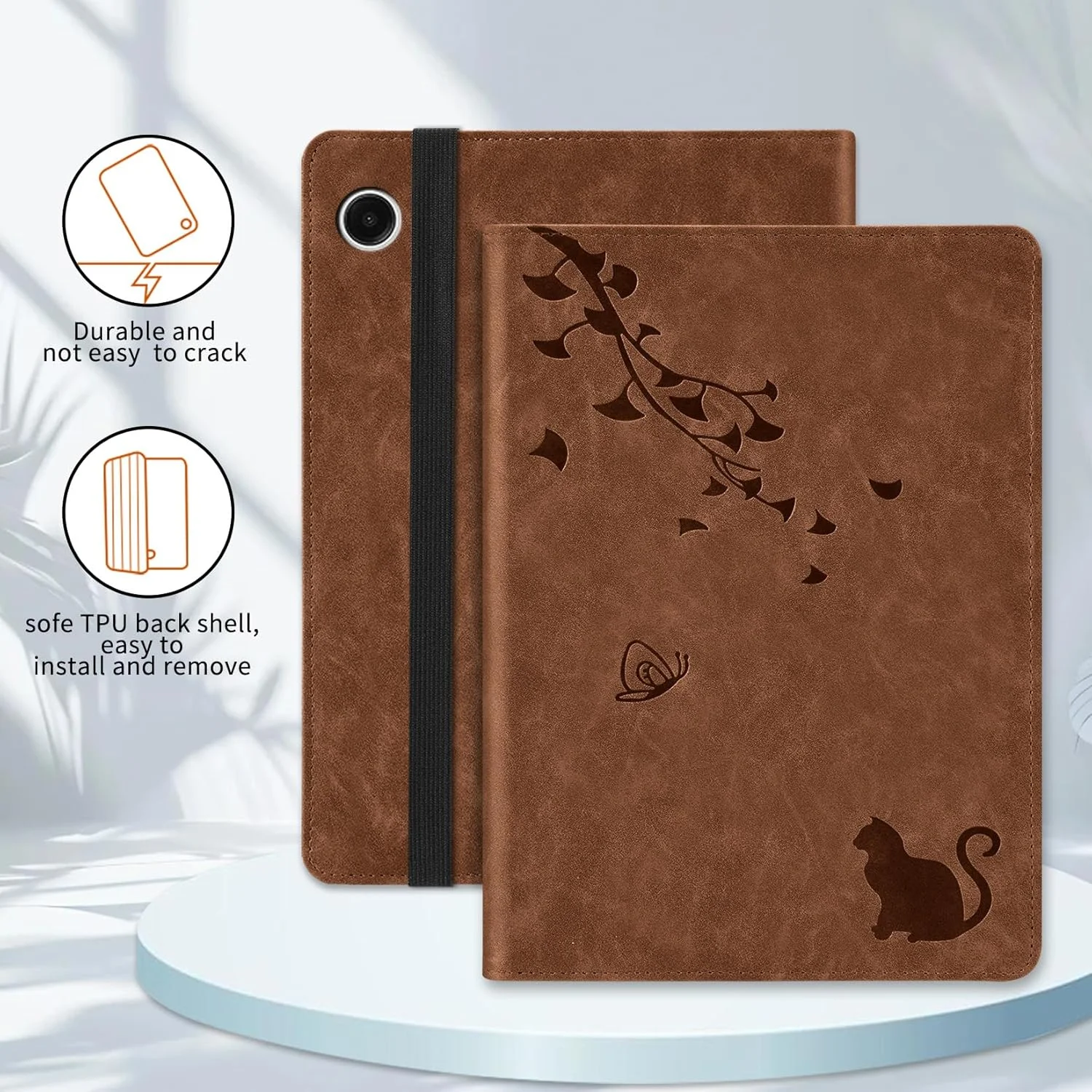کاور Cicili مناسب برای تبلت سامسونگ گلکسی تب A9+/ A9 پلاس 11 اینچ 2023، کاور چرمی PU طرح پروانه و گربه فانتزی، با قابلیت استند و بند دستی مدل SM-X210/ X215/ X216/ X218 - قهوه ای