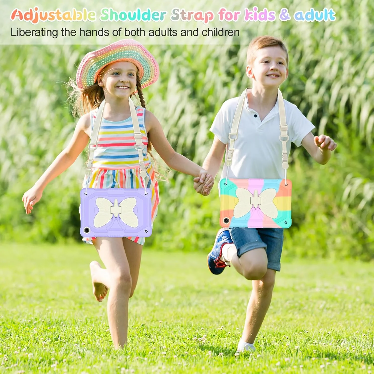 کاور هوگنل برای تبلت سامسونگ گلکسی تب A9+/A9 پلاس 11 اینچ 2023، محافظ تبلت گلکسی تب A9+ مناسب کودکان و دختران به همراه بند شانه، استند پروانه‌ای، مقاوم در برابر ضربه - رنگارنگ