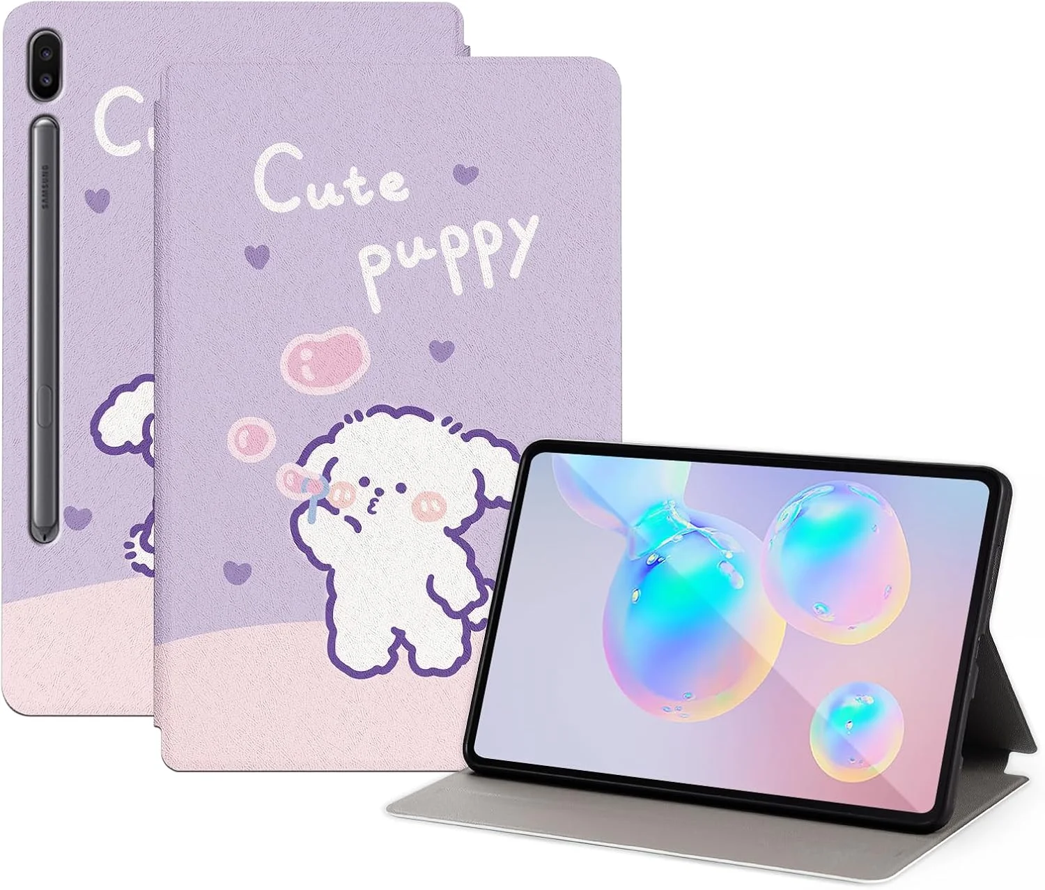 کاور Nuouxoco برای گلکسی تب S6 10.5 اینچی (مدل SM-T860/T865/T867) نسخه 2019، طرح سگ کارتونی بامزه و فانتزی، کاور تاشو با پایه چرمی PU ممتاز برای تبلت سامسونگ تب S6 10.5 - توله سگ بامزه