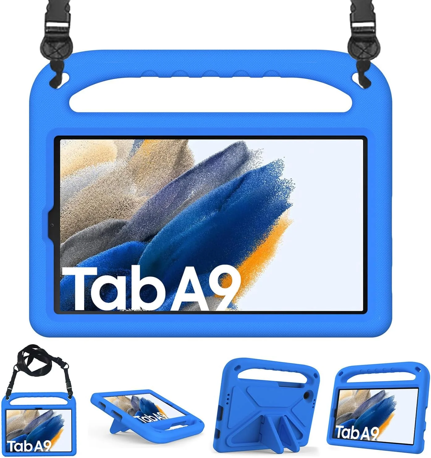 کیف تبلت کودکانه T Tersely برای سامسونگ گلکسی تب A9، ضد ضربه و بادوام، فوم EVA سبک وزن، کاور تبلت با دسته استند/بند شانه ای مناسب کودکان - آبی