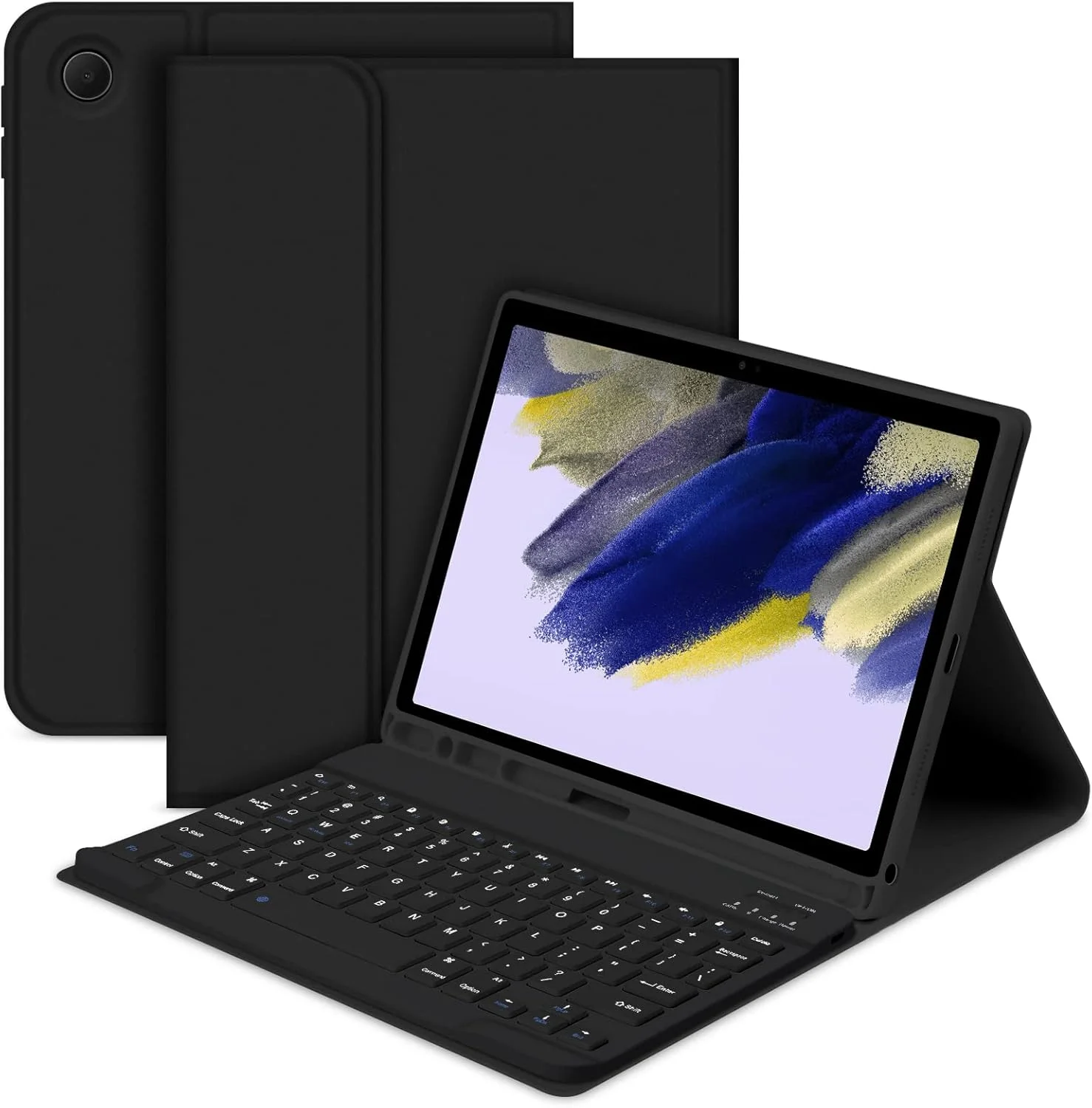 کیبورد کاور GOKOCO مناسب برای تبلت سامسونگ گلکسی تب A8، 10.5 اینچ مدل 2022 (SM-X200/X205/X207)، کیبورد بلوتوثی وایرلس قابل شارژ با جای قلم S - مشکی