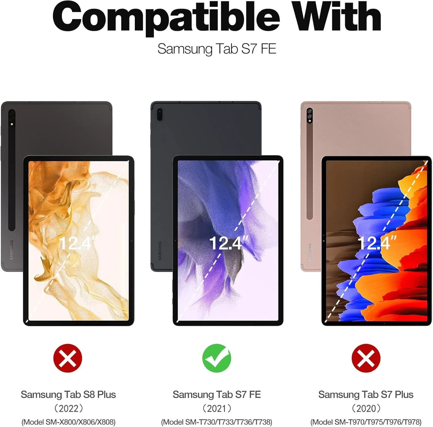 کاور دکسنور برای تبلت سامسونگ گلکسی تب S7 FE با صفحه نمایش 12.4 اینچی (2021)، [دارای محافظ صفحه نمایش و پایه] به همراه جای قلم، مقاوم در برابر ضربه، پوشش محافظ کامل بدنه برای گلکسی S7 FE - صورتی