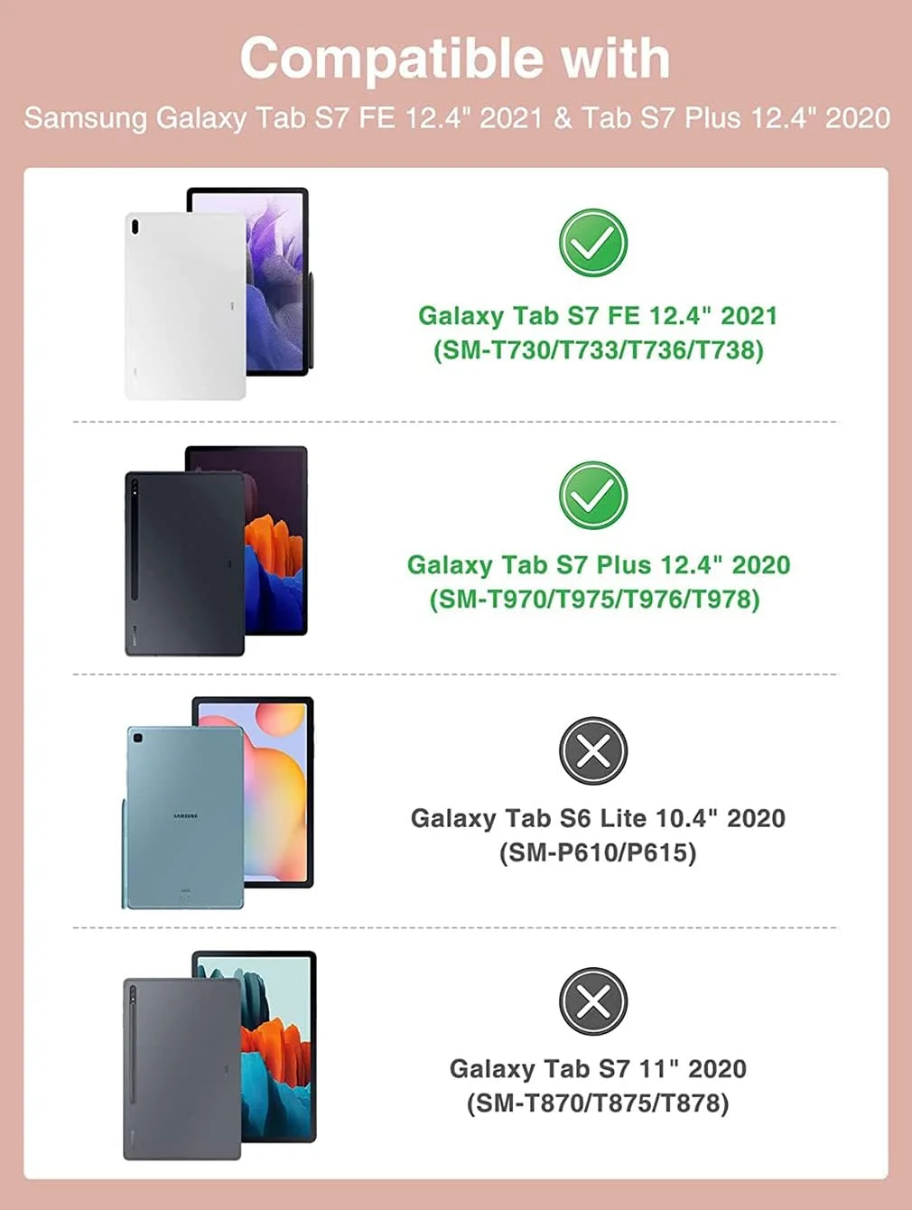 کاور مناسب برای تبلت سامسونگ گلکسی تب S8 تب S7 FE 12.4 اینچ 2021 (SM-T730/T736B) / گلکسی تب S7 پلاس 12.4 اینچ 2020 (SM-T970/T975/T976)، کاور پشتی شفاف با جای قلم / حالت بیدارباش خودکار، رزگلد